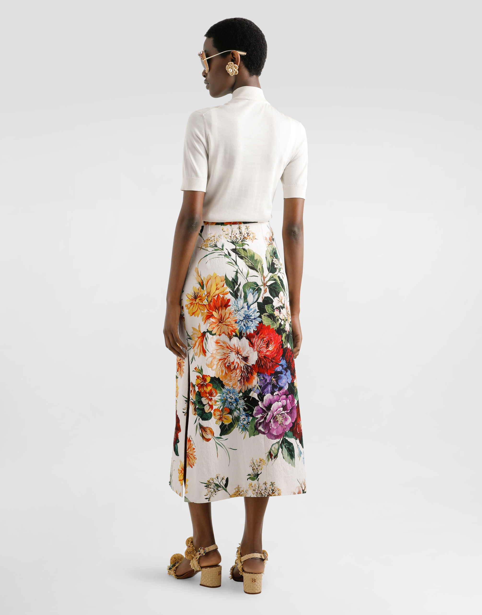 Dolce & Gabbana Embellished Turtleneck Silk Top In White