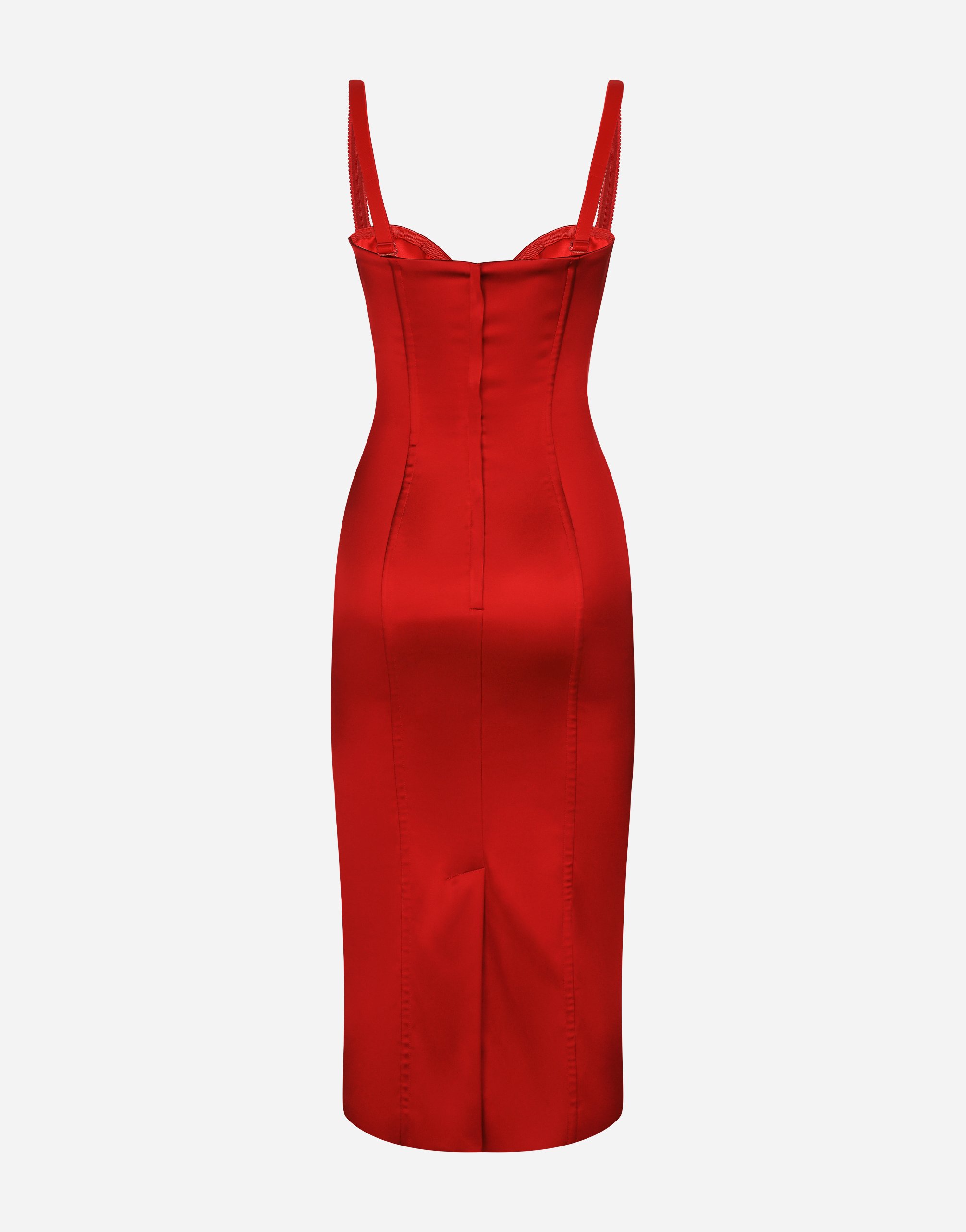 Shop Dolce & Gabbana Satin Calf-length Dress With Corset Bustier In Red