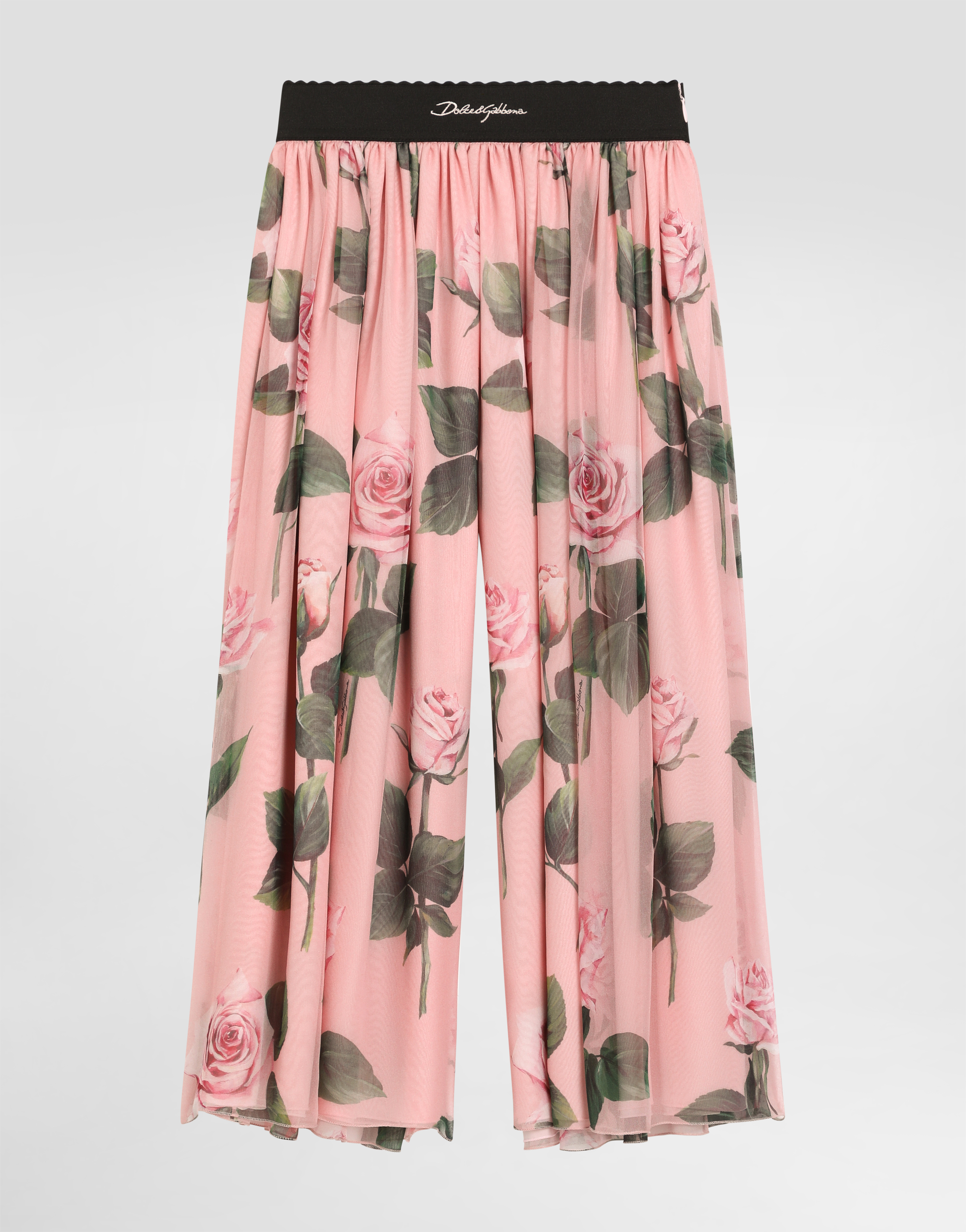 Dolce & Gabbana Chiffon Pants With Rose Print And Logo - Woman Trousers And Skirts Print 8 Years