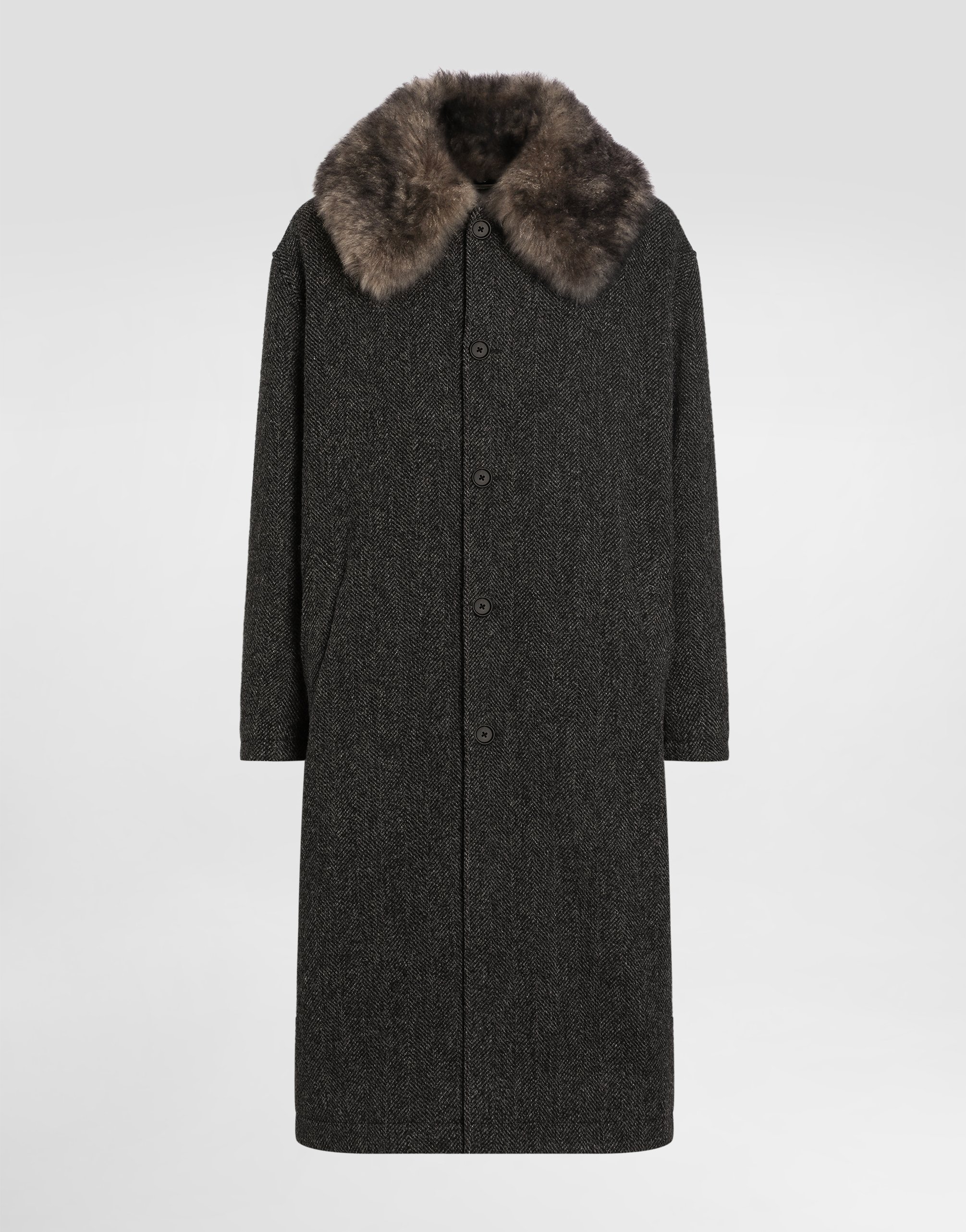 Dolce & Gabbana Wool Chevron Coat In Black