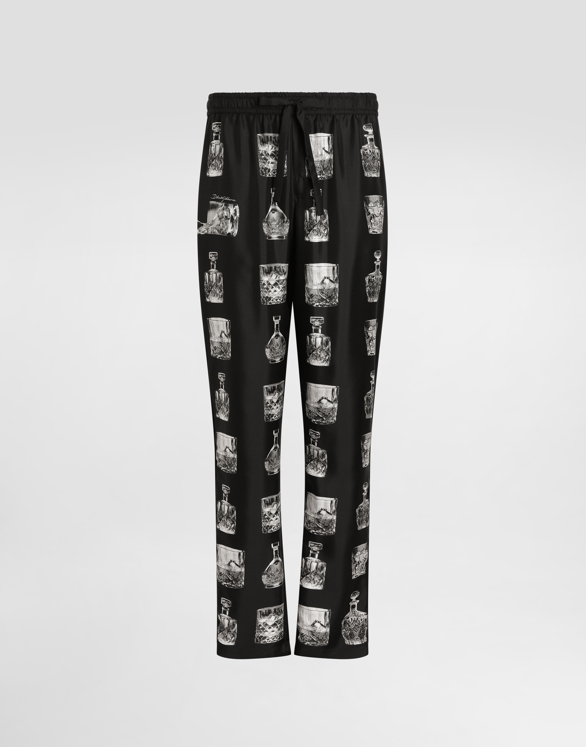 Dolce & Gabbana Silk Pajama Pants With Whisky Print - Man Pants And Shorts Print