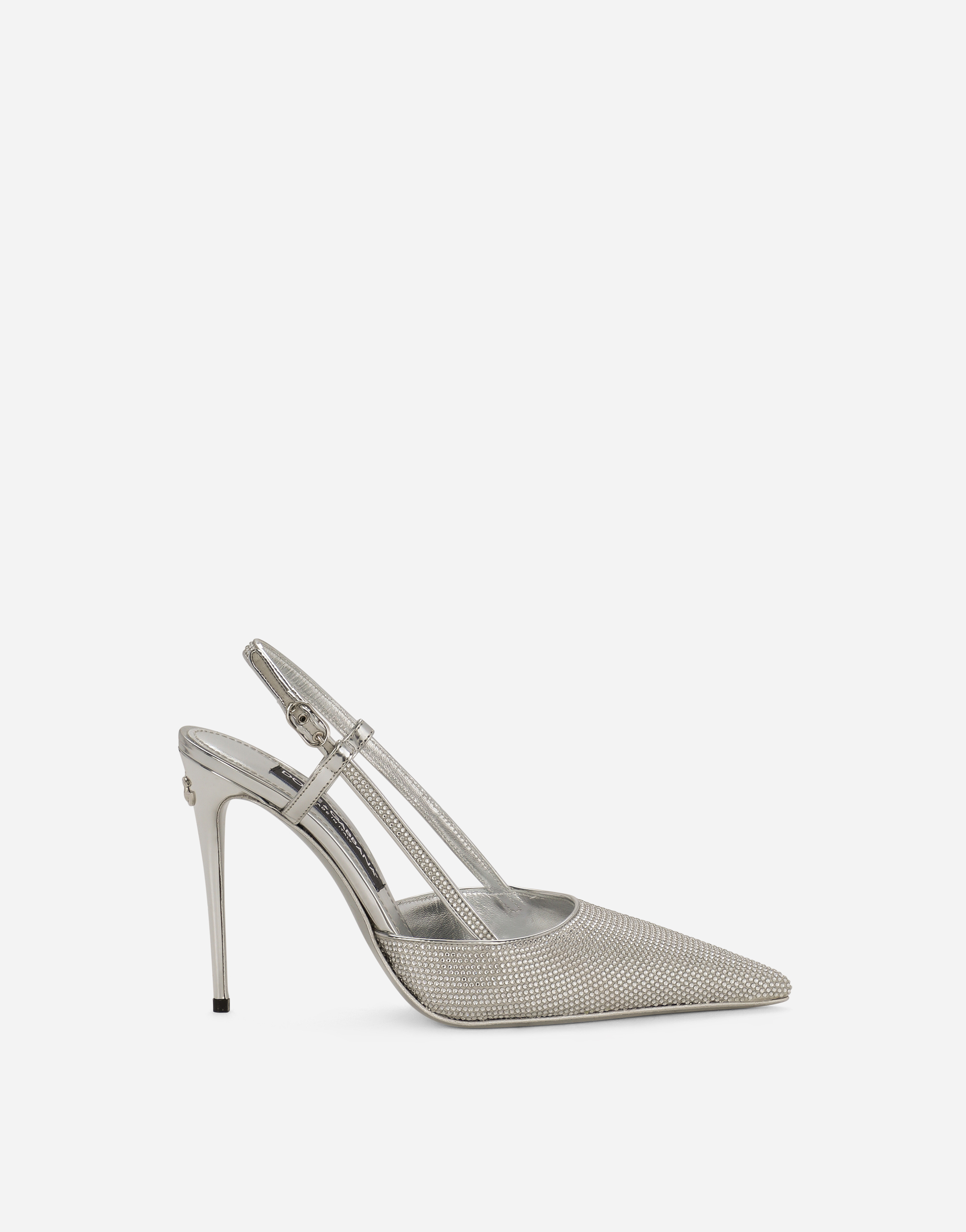 Dolce & Gabbana Satin Slingbacks With Fusible Rhinestones In Grey