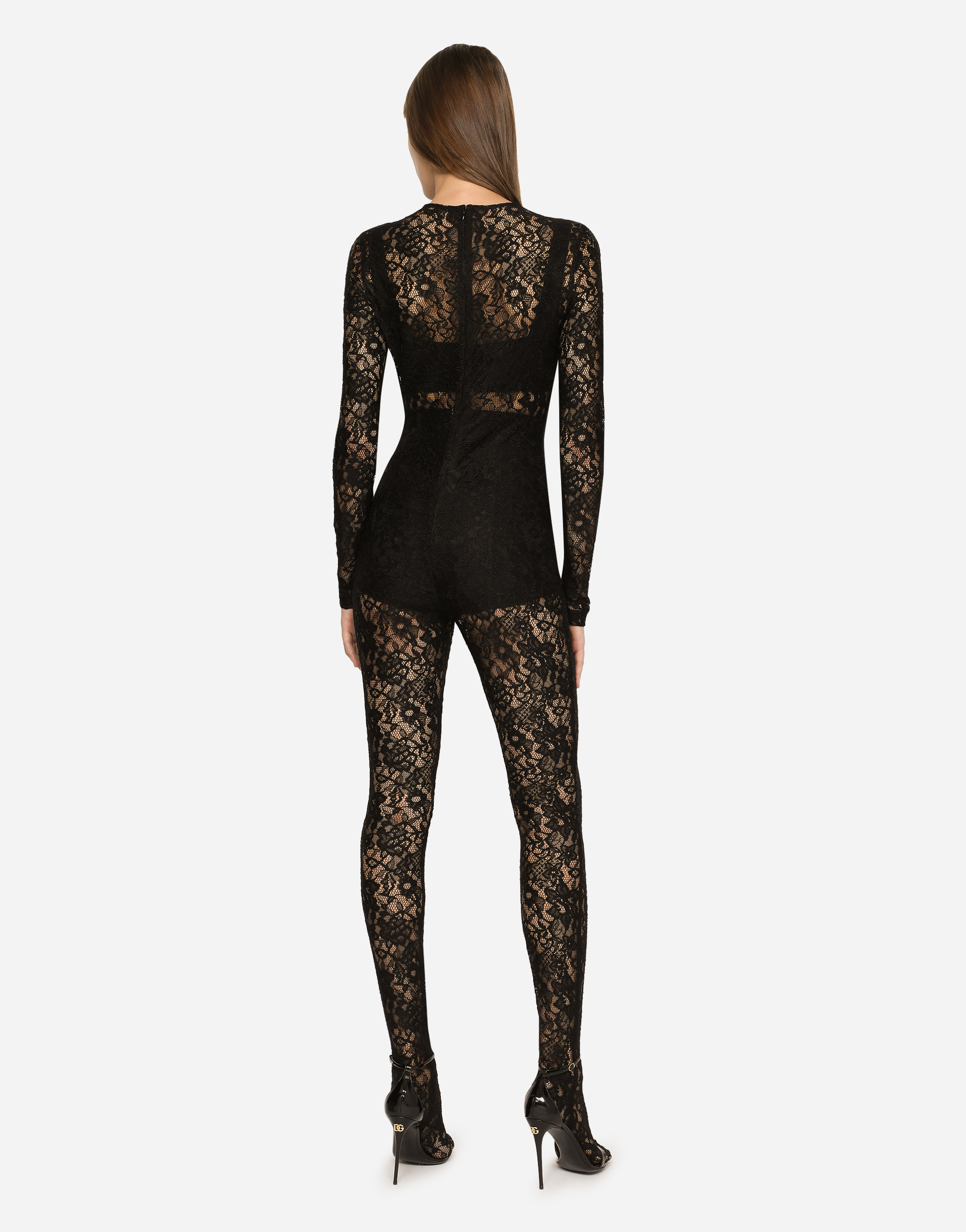 Shop Dolce & Gabbana Lace Jumpsuit In Black