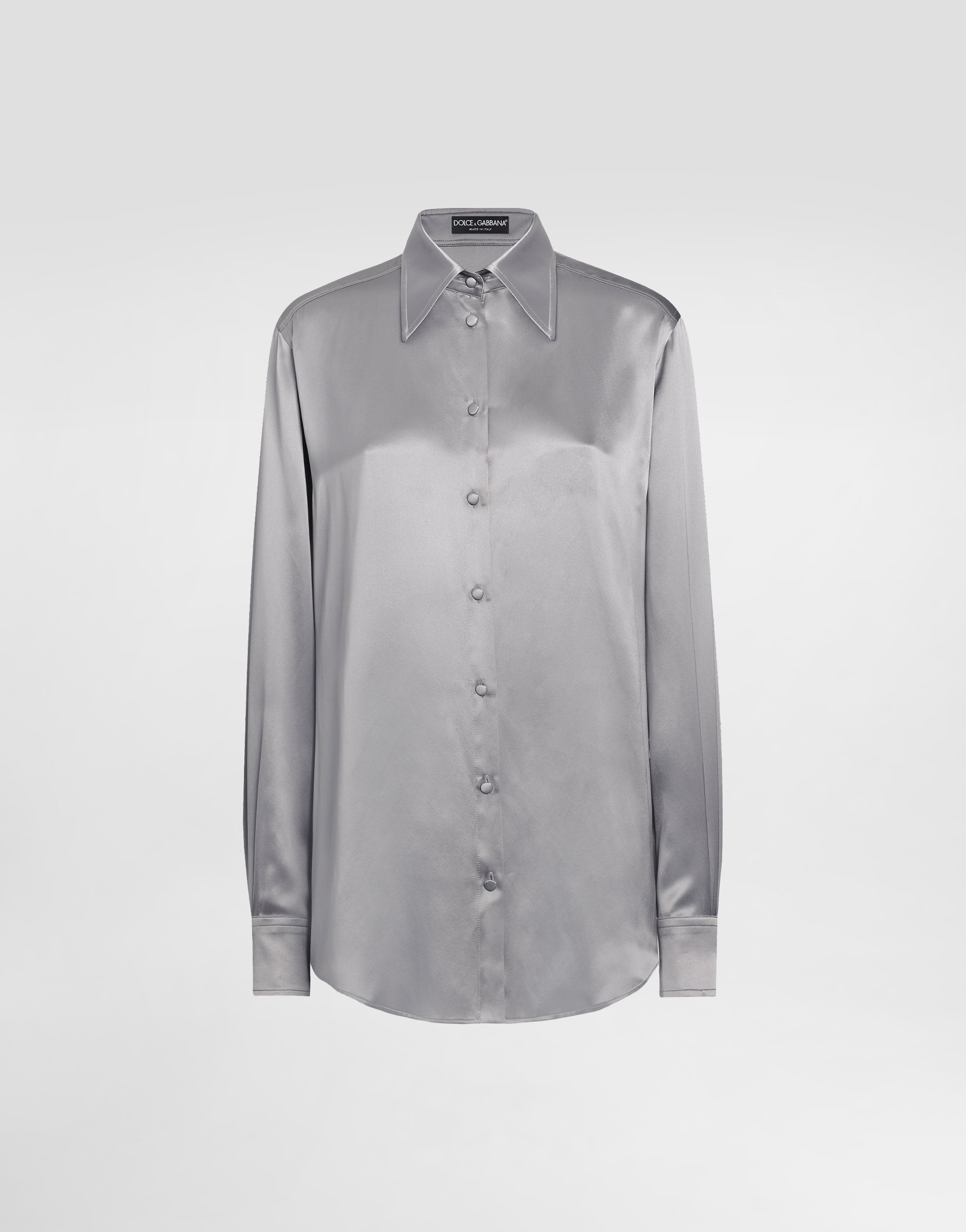 Dolce & Gabbana Silk Satin Shirt In Grey