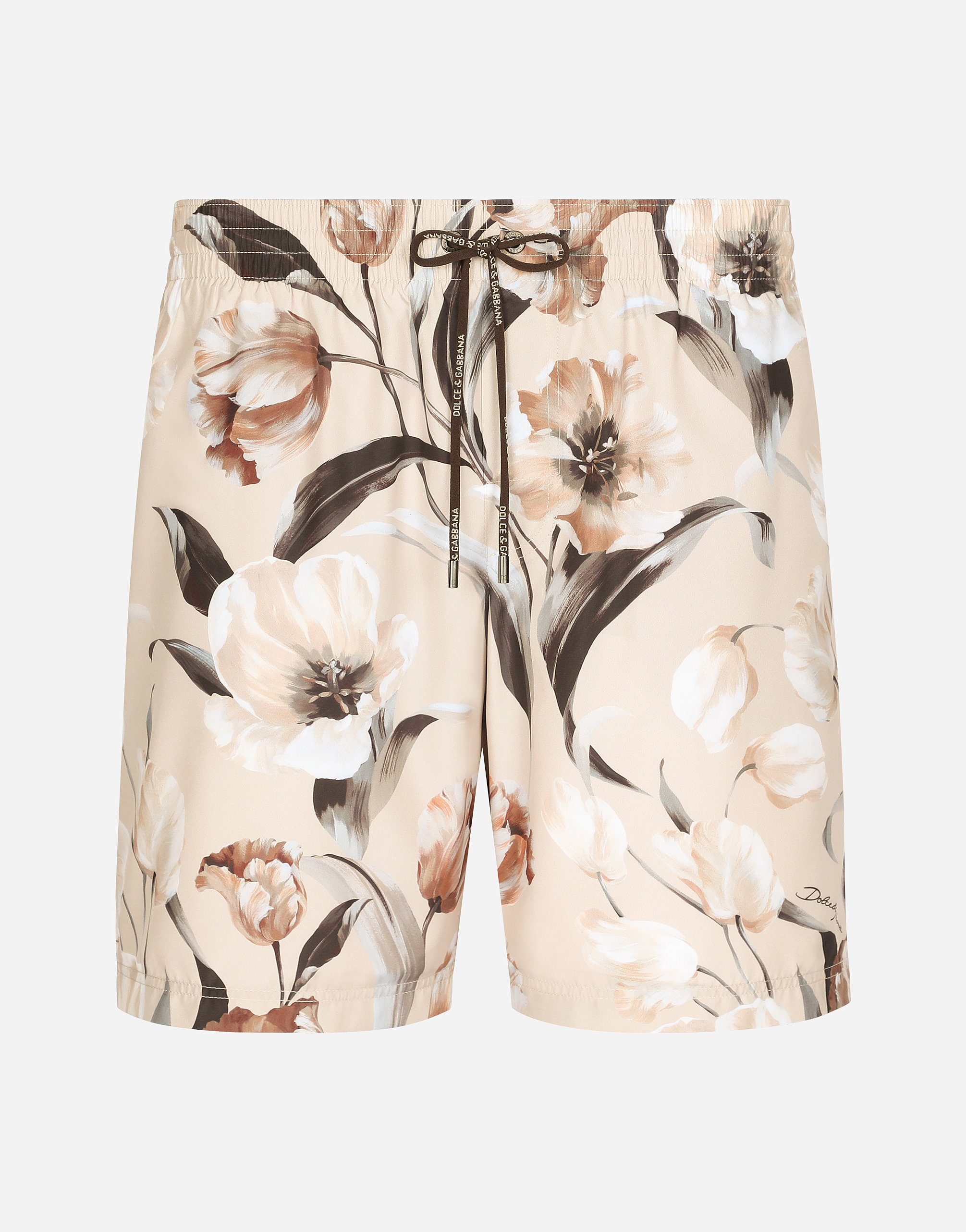 プリのメンズ Mid-rise swim trunks with floral print | Dolce&Gabbana®