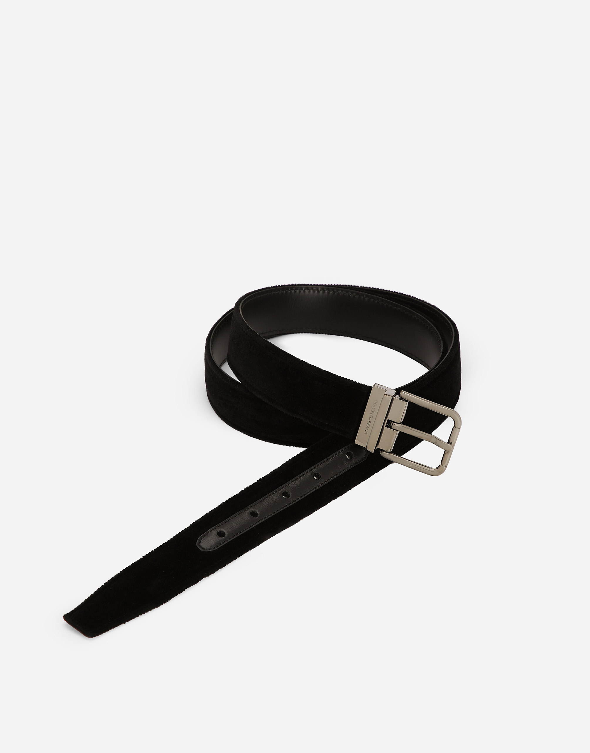 Shop Dolce & Gabbana Cotton Velvet Belt In Black