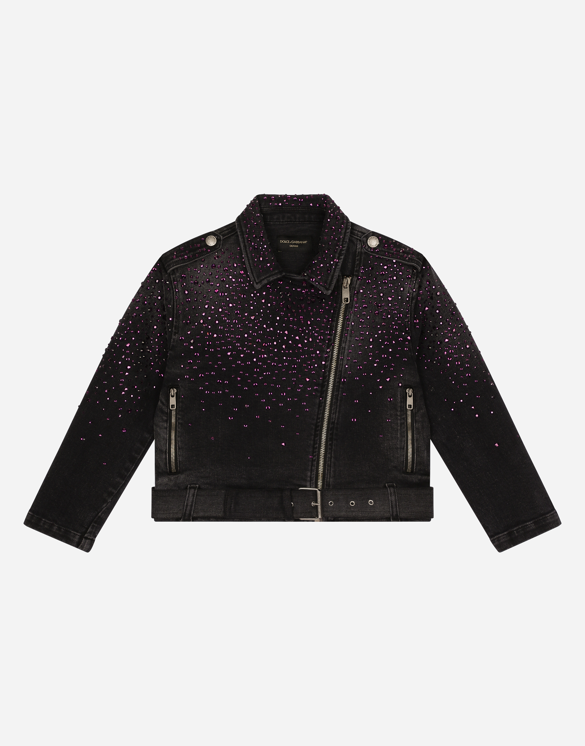 Denim jacket with rhinestone details in Negro for Women