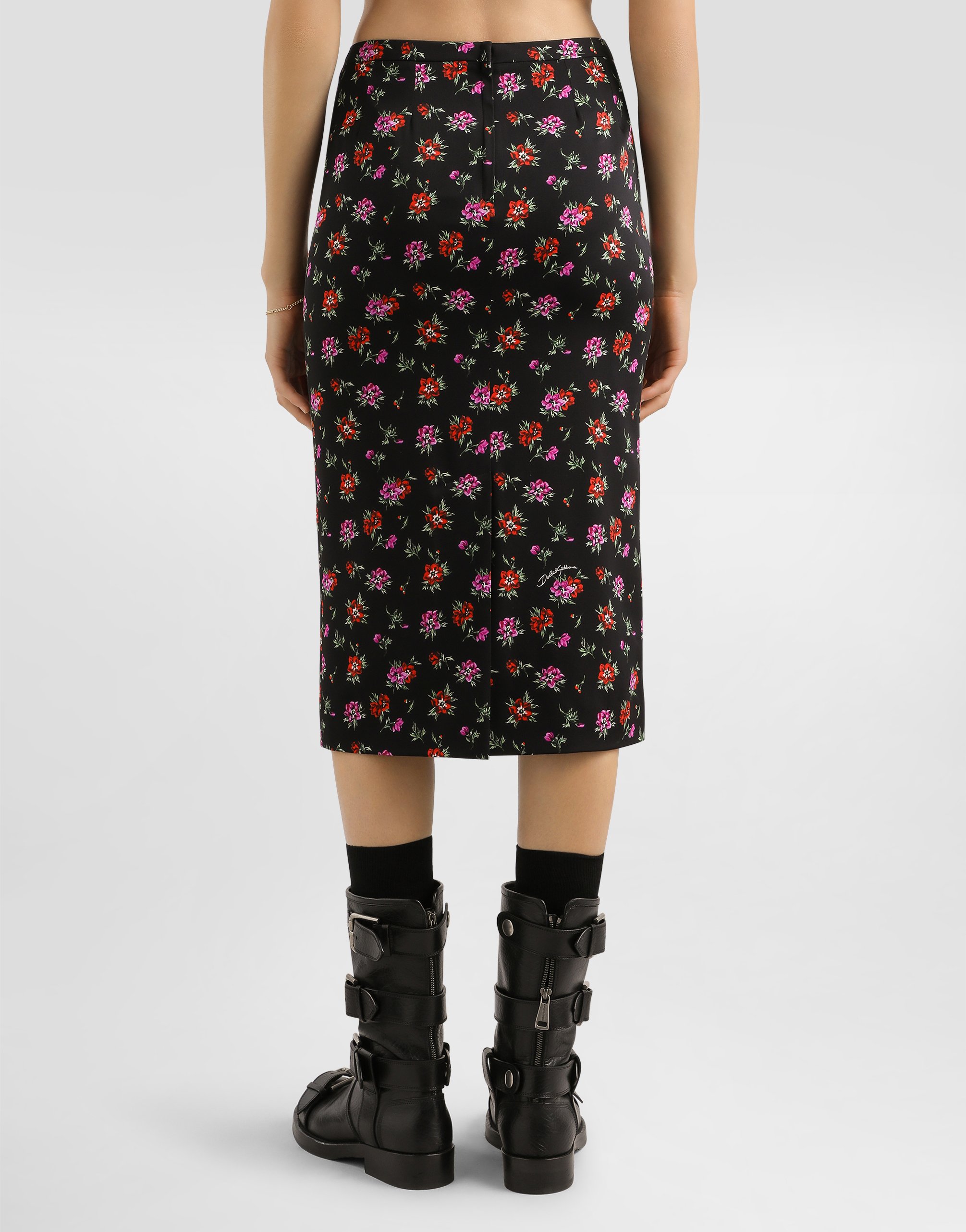 Floral-print straight skirt
