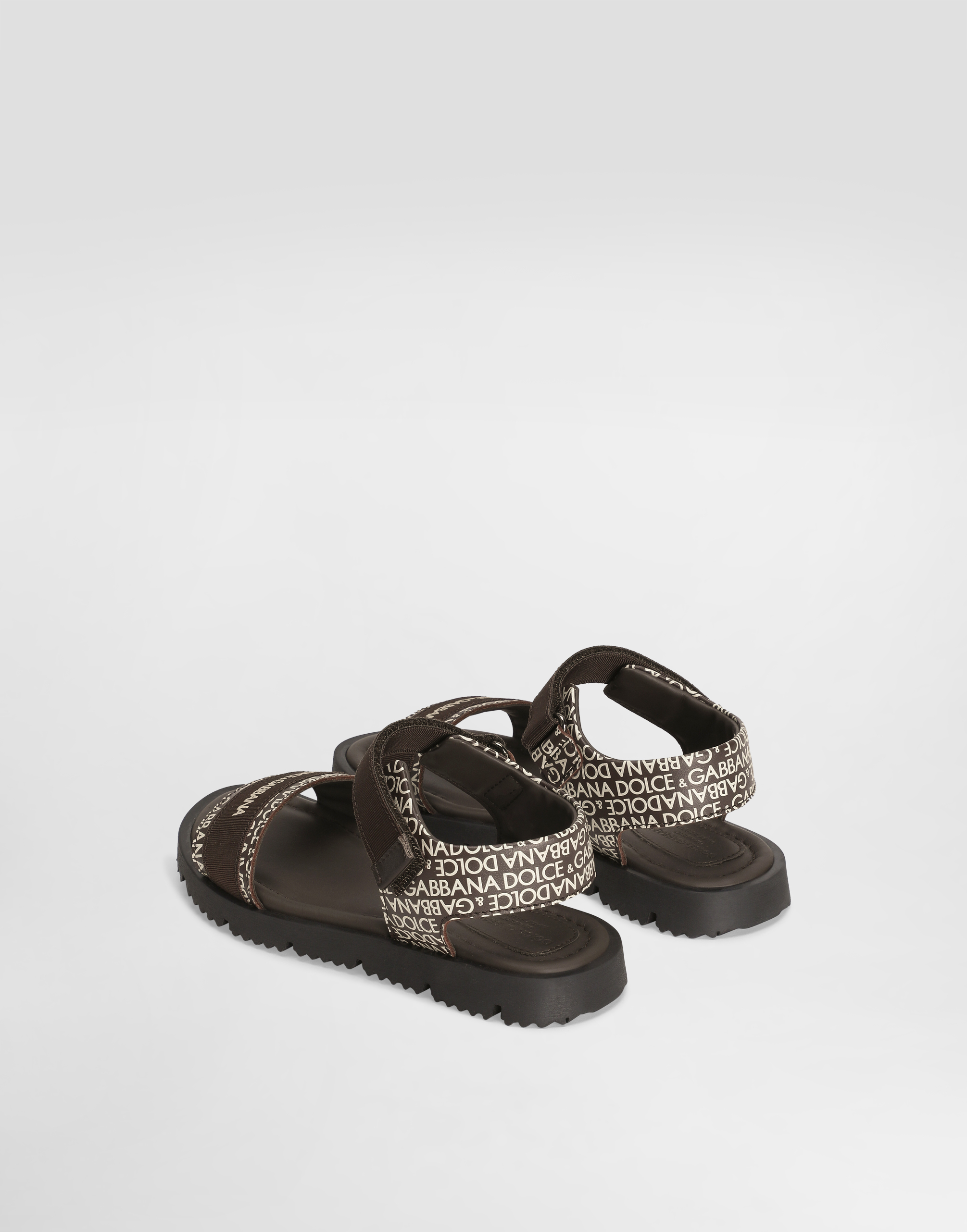 Dolce & Gabbana Calfskin Sandals With Dolce&gabbana Logo Print In Brown