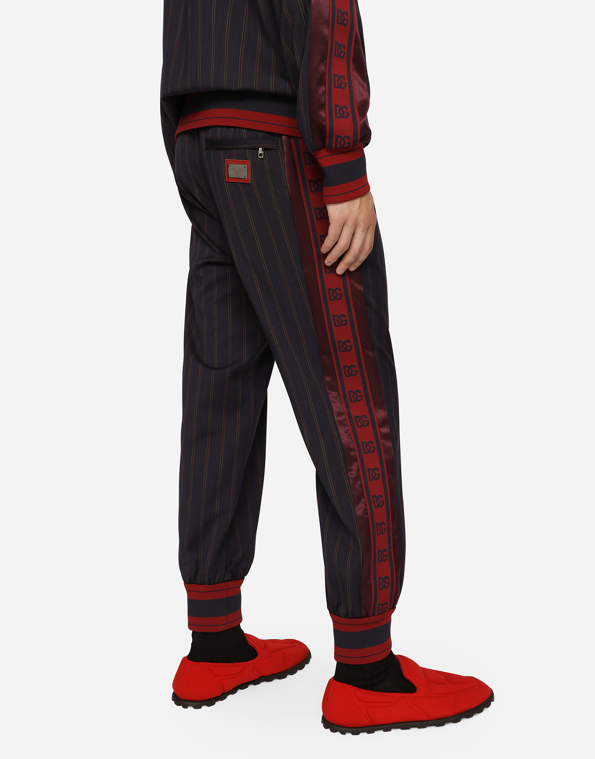 DOLCE & GABBANA PINSTRIPE JOGGING PANTS WITH BRANDED BANDS