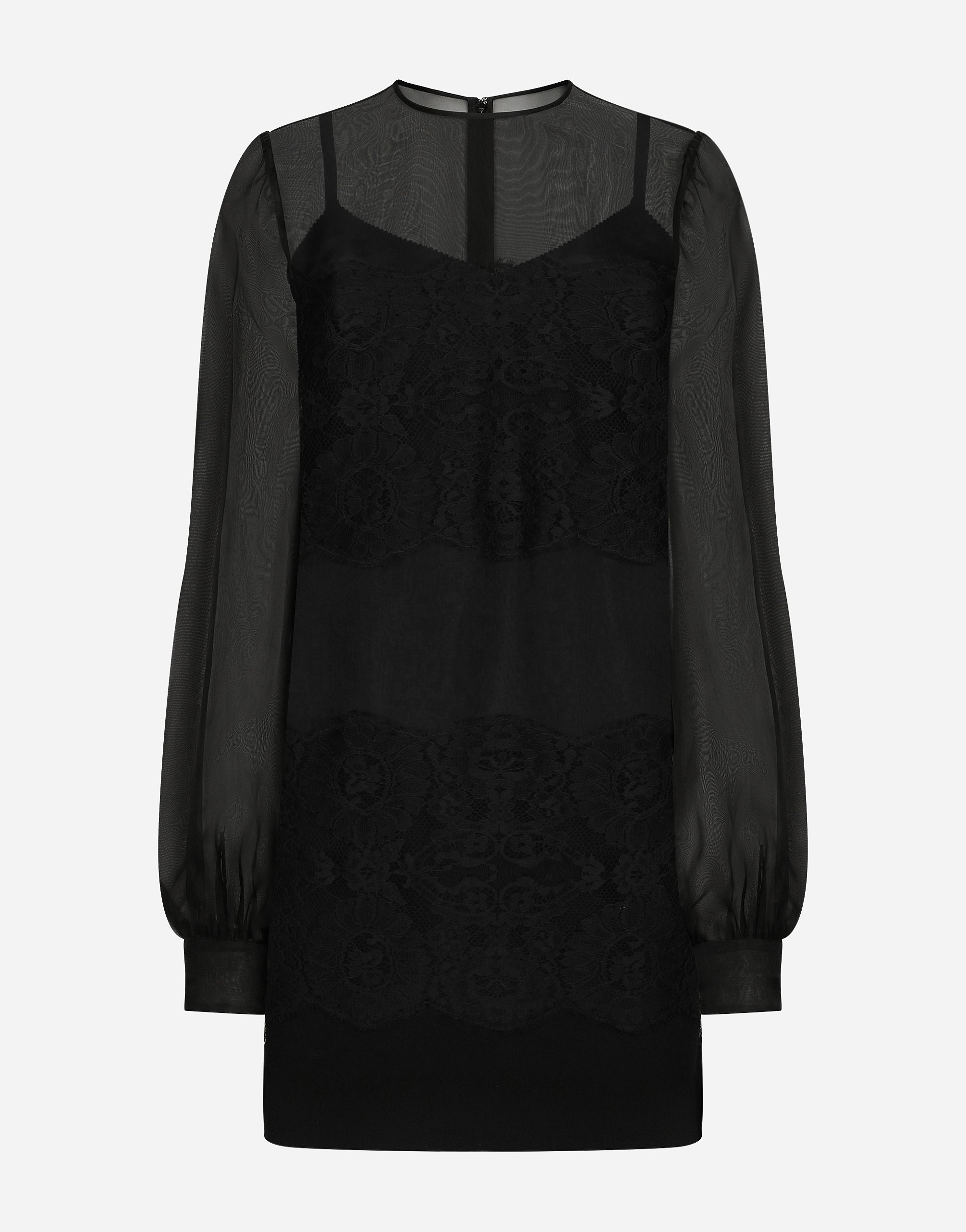 Dolce & Gabbana Short Organza Dress With Lace Inlay In Black