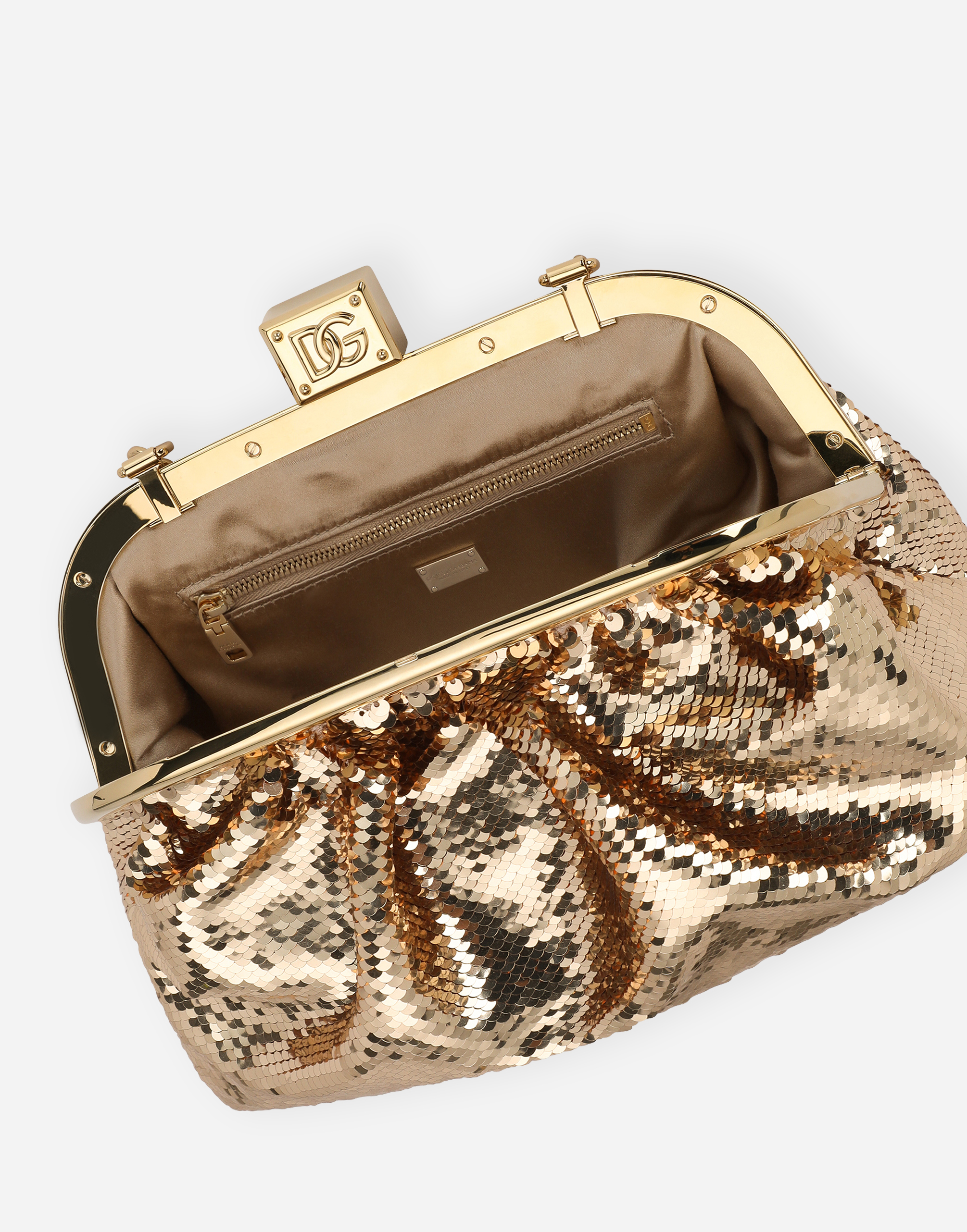 Shop Dolce & Gabbana Sequined Maria Clutch In Gold