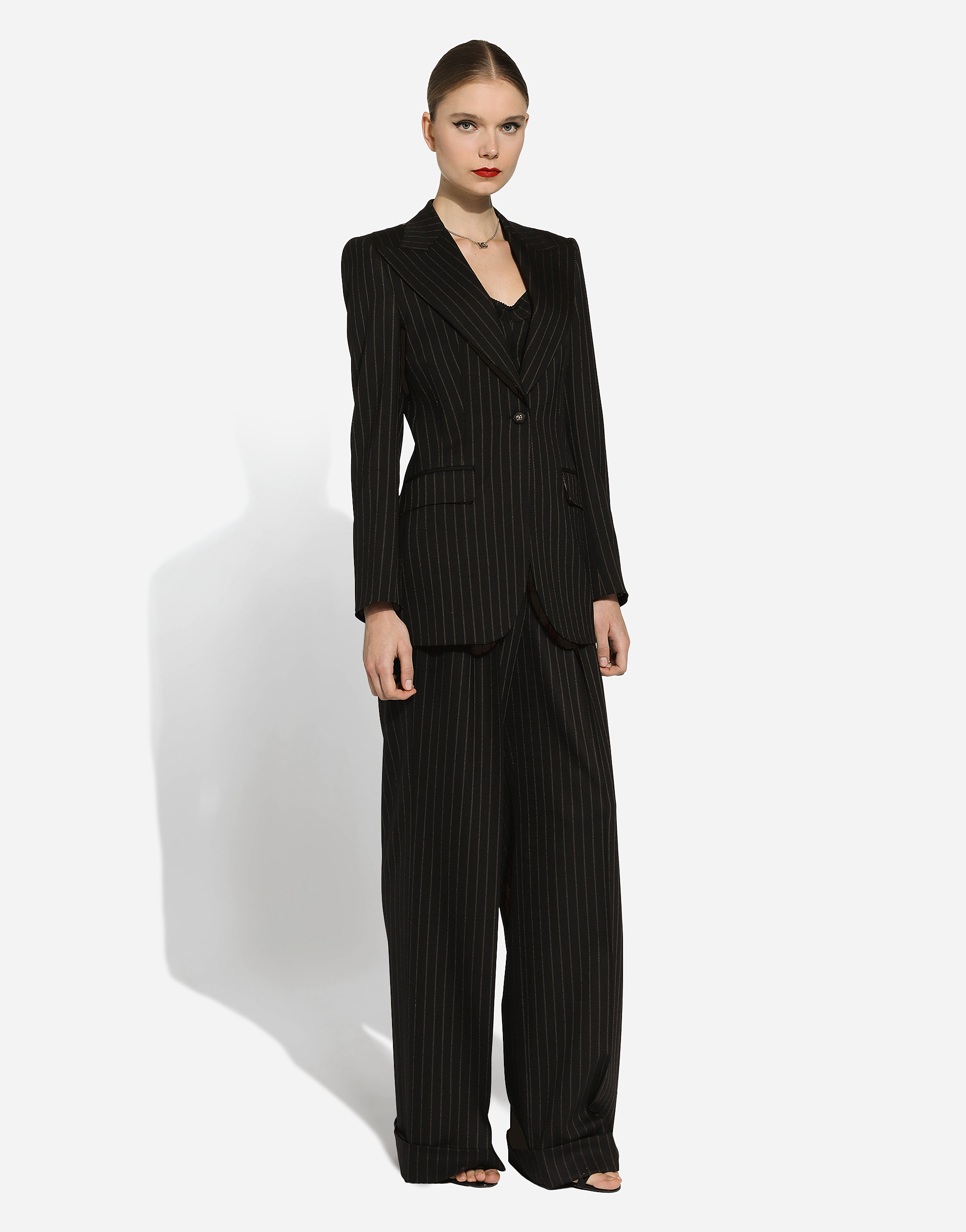 Dolce & Gabbana Flared Pinstripe Wool Pants In Multicolor