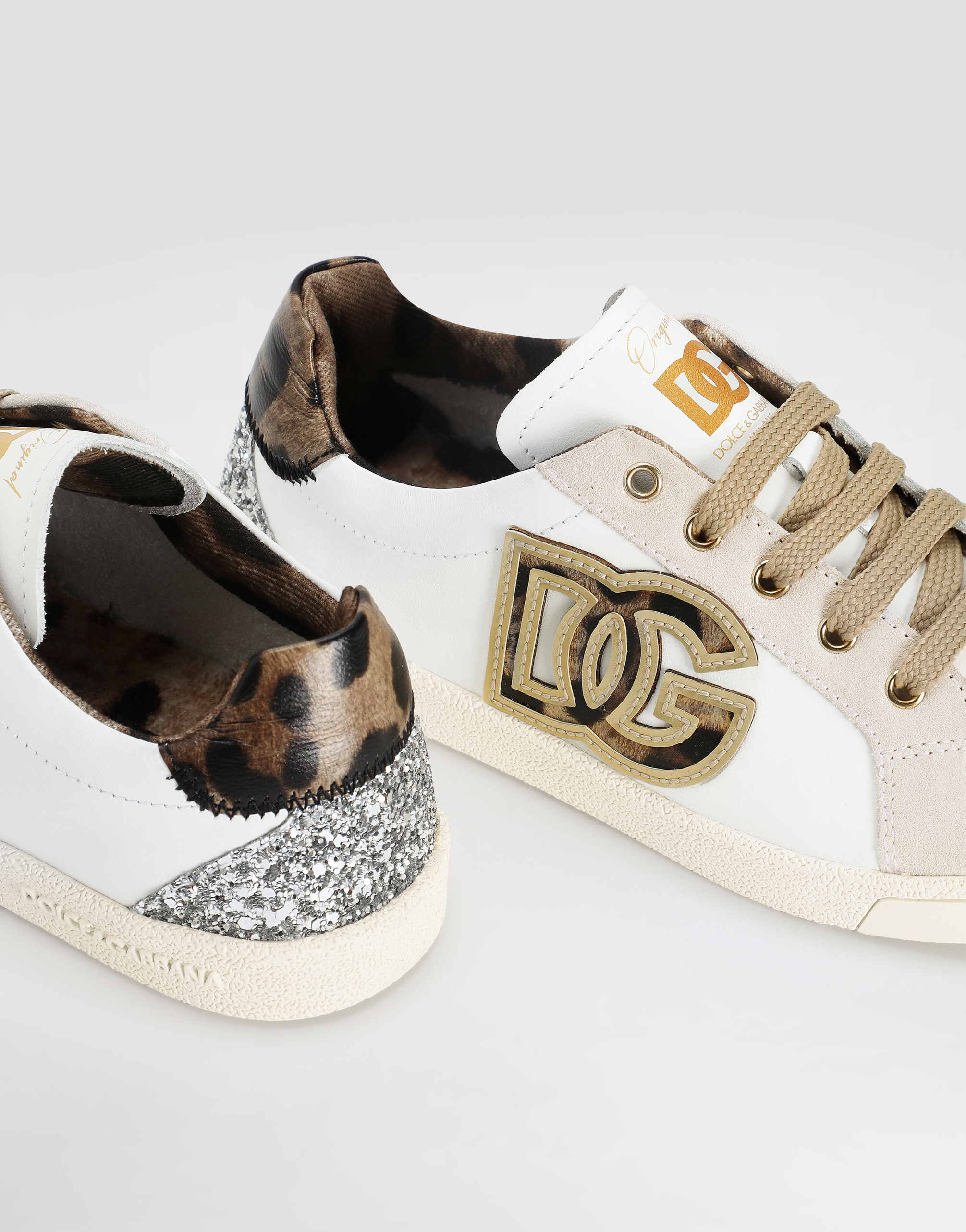Dolce & Gabbana Girls Leather Leopard Dg Trainers In Neutral