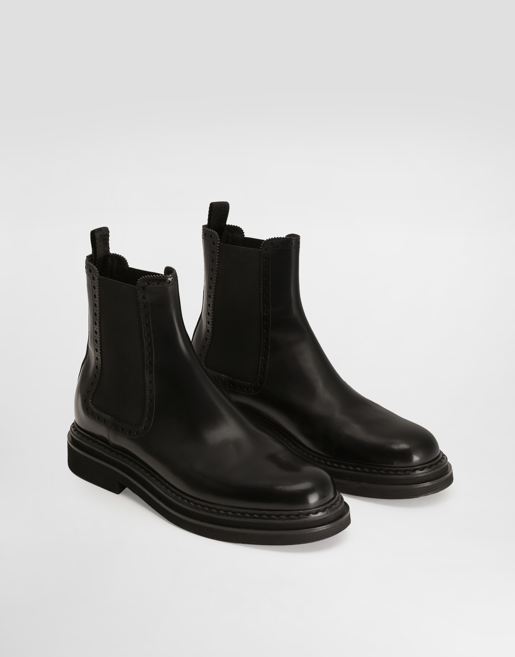 Dolce & Gabbana Mens Black Elasticated-panel Pull-tab Leather Chelsea Boots Eur 42 / 8 Uk In Black