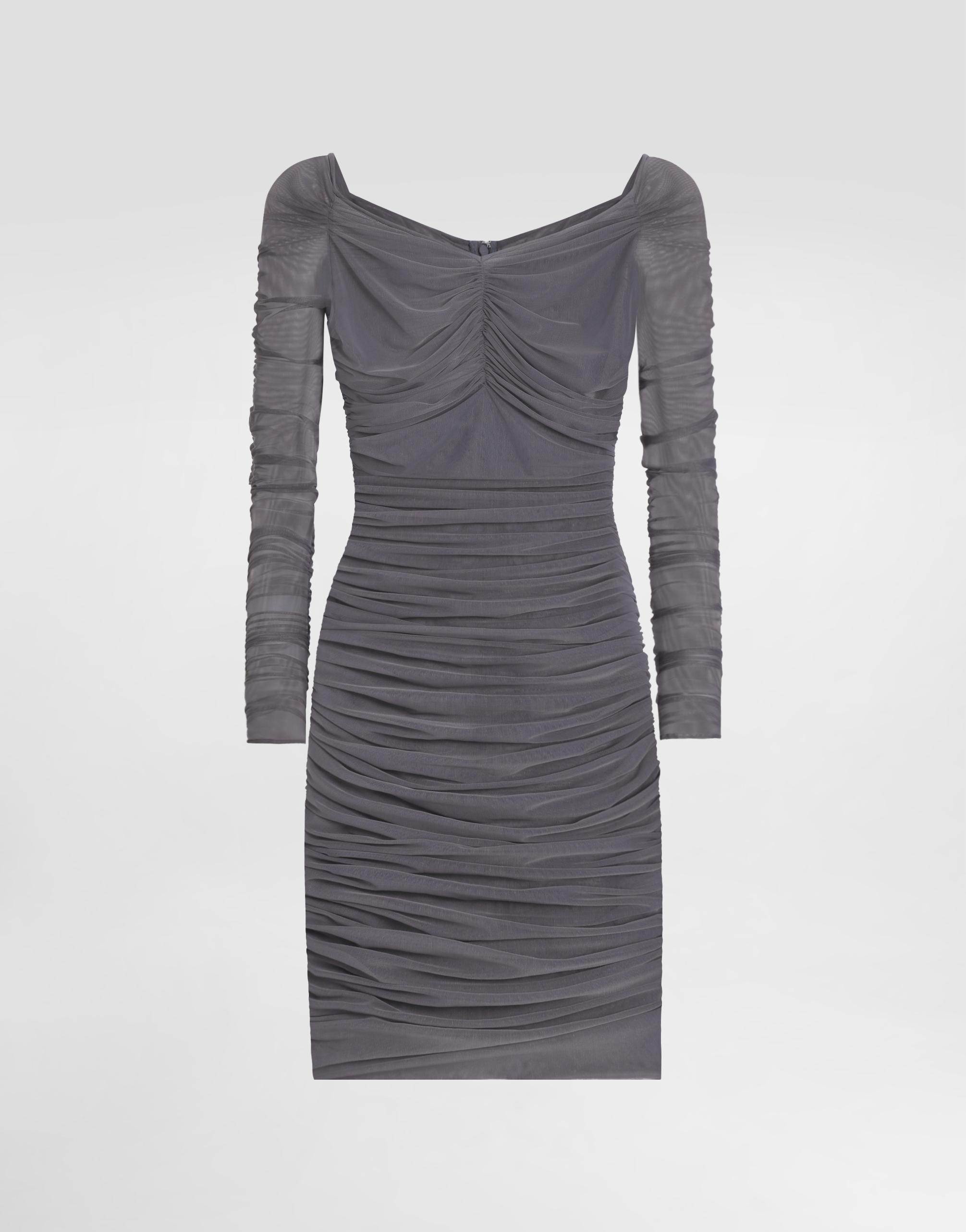 Dolce & Gabbana Short Light Tulle Dress With Draping - Woman Dresses Gray