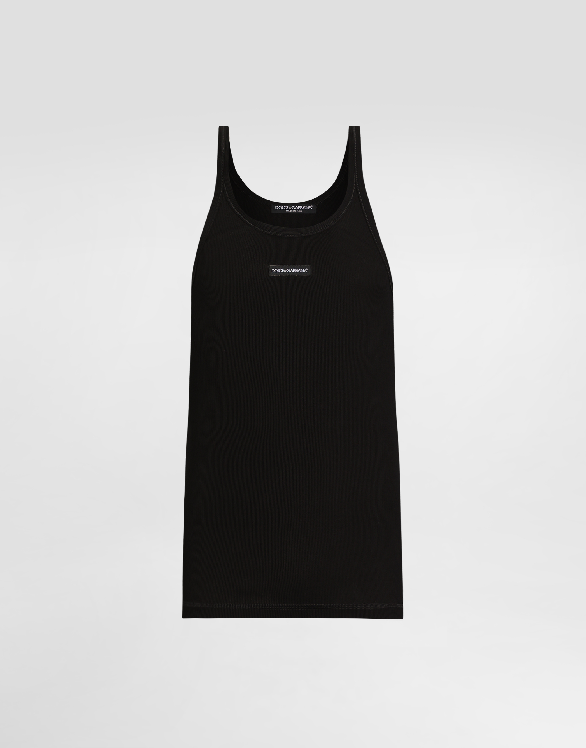 Cotton tank top with print in Black for Men | Dolce&Gabbana®