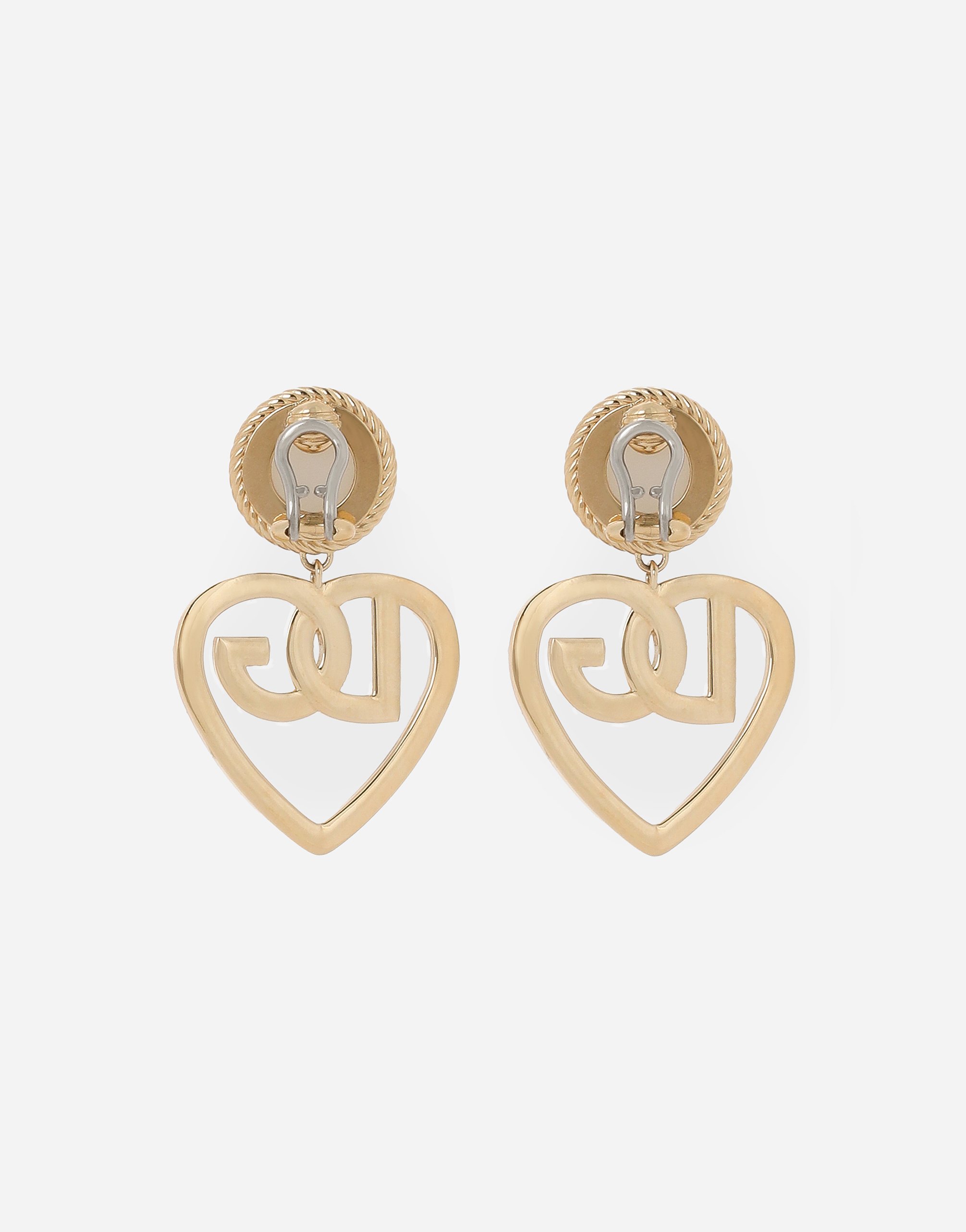 Dolce & Gabbana Drop Earrings With Cabochon Details And Dg Logo Heart In ゴールド