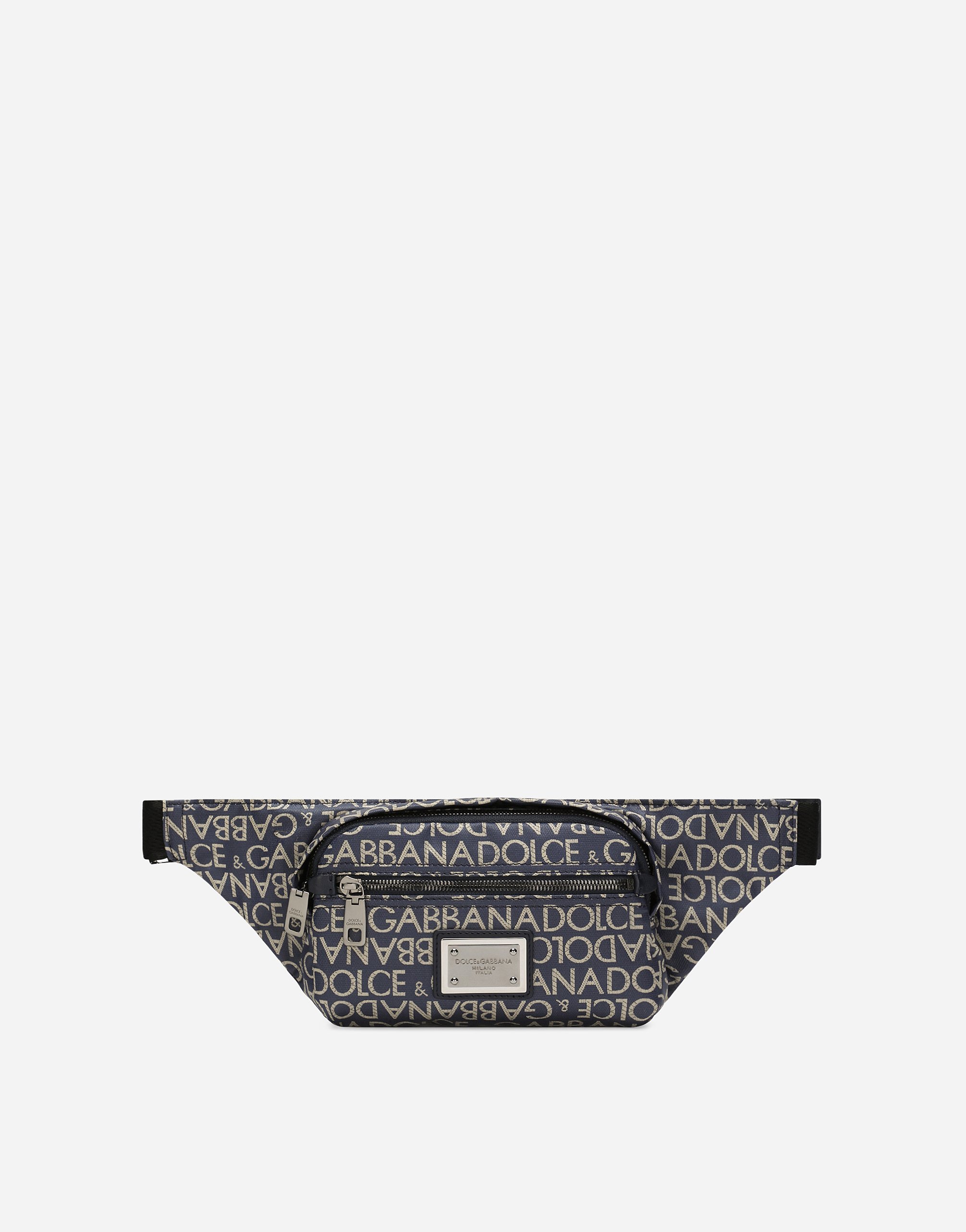 Dolce & Gabbana Small Coated Jacquard Belt Bag In Blue