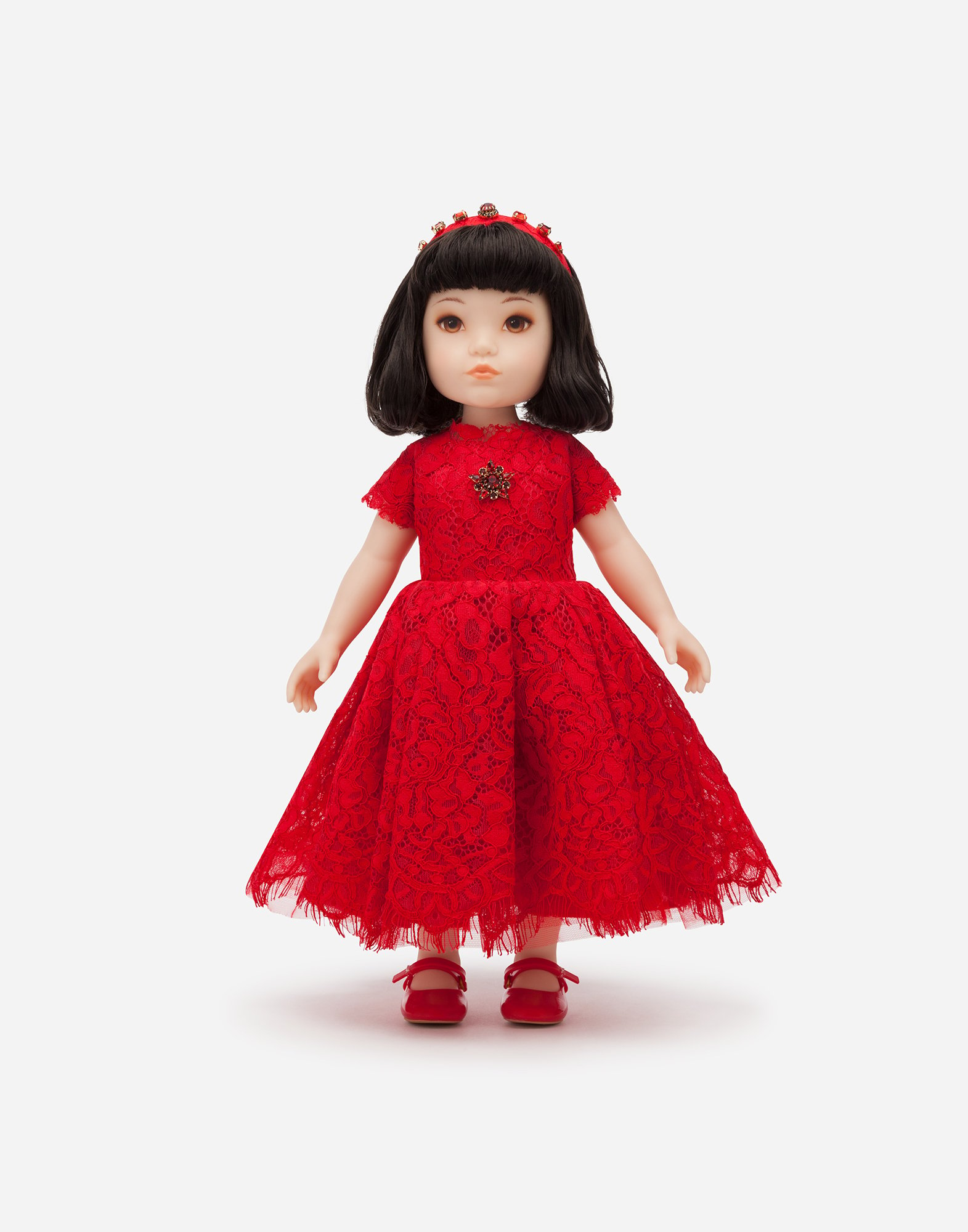 Shop Dolce & Gabbana Doll With Lace Dress In Multi-colored