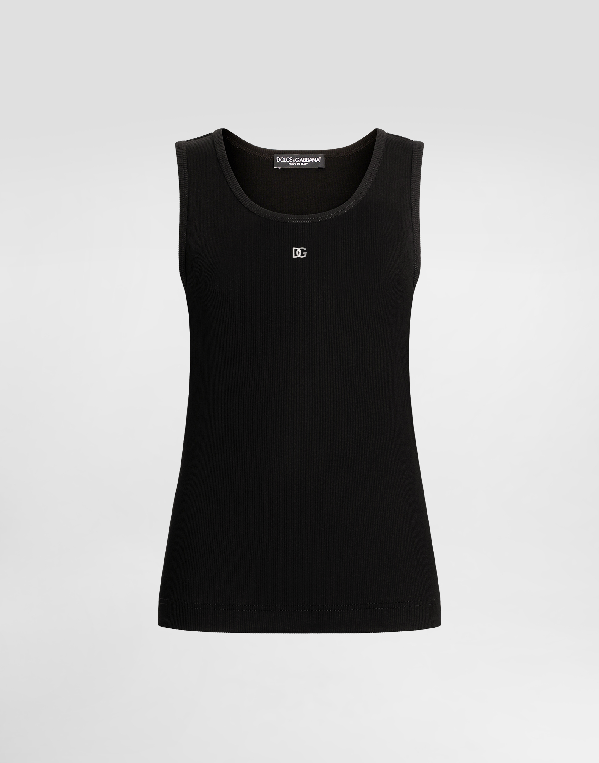 Dolce & Gabbana Fine-rib Jersey Tank Top With Dg Logo Pin In Black
