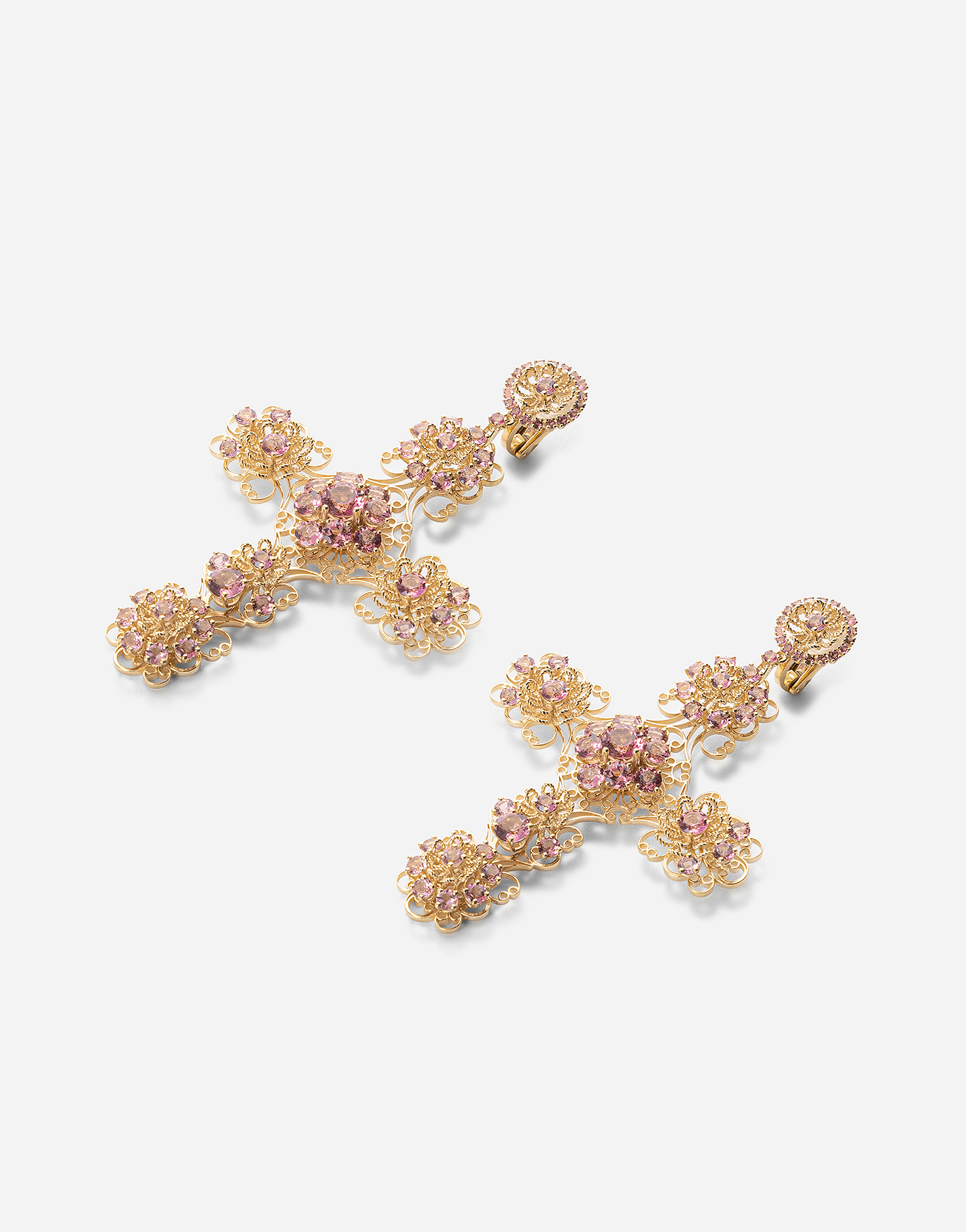 Shop Dolce & Gabbana Pizzo Earrings In Yellow 18kt Gold With Pink Tourmalines
