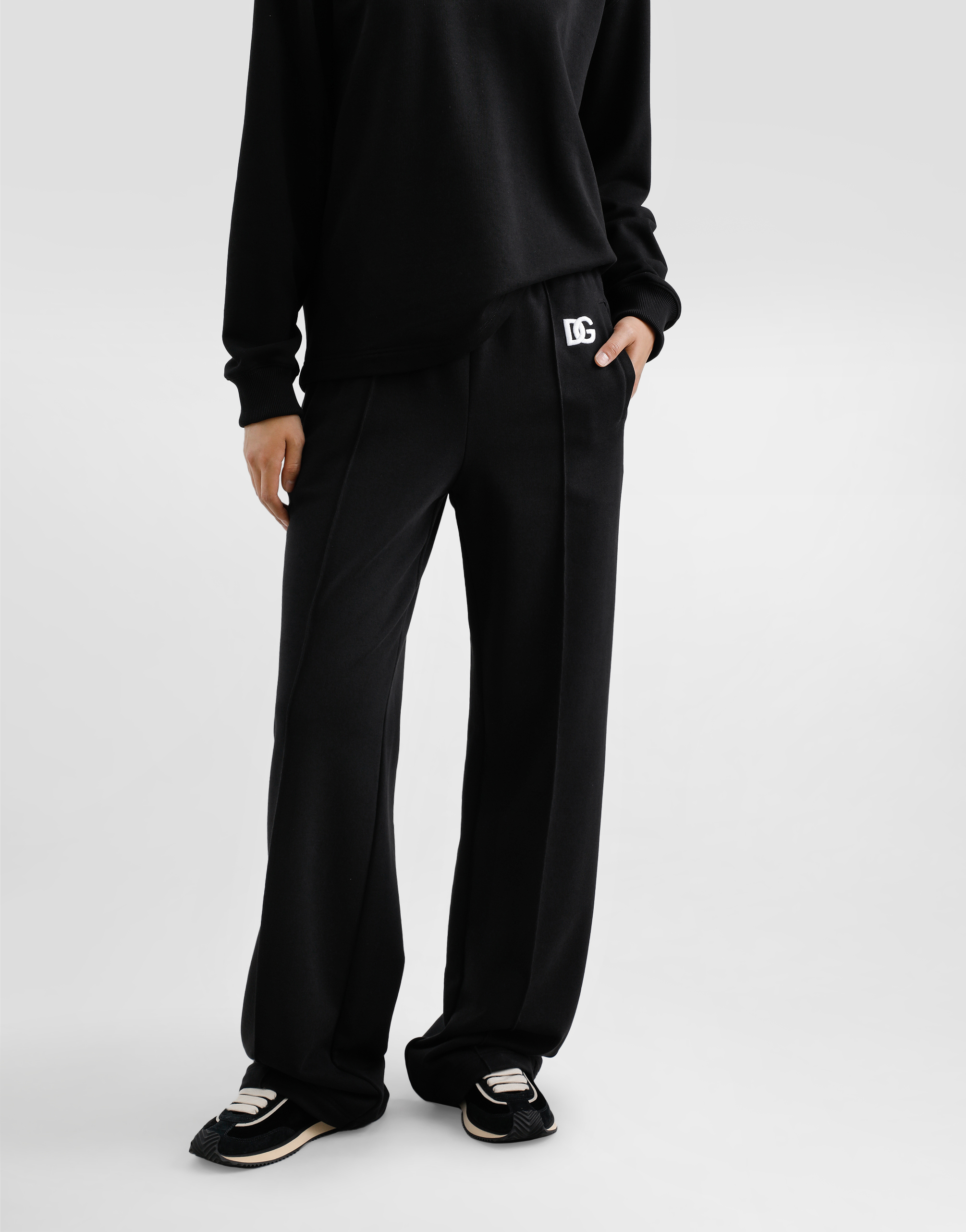 Dolce & Gabbana Flared Jersey Jogging Pants With Dg Logo Embroidery In Black