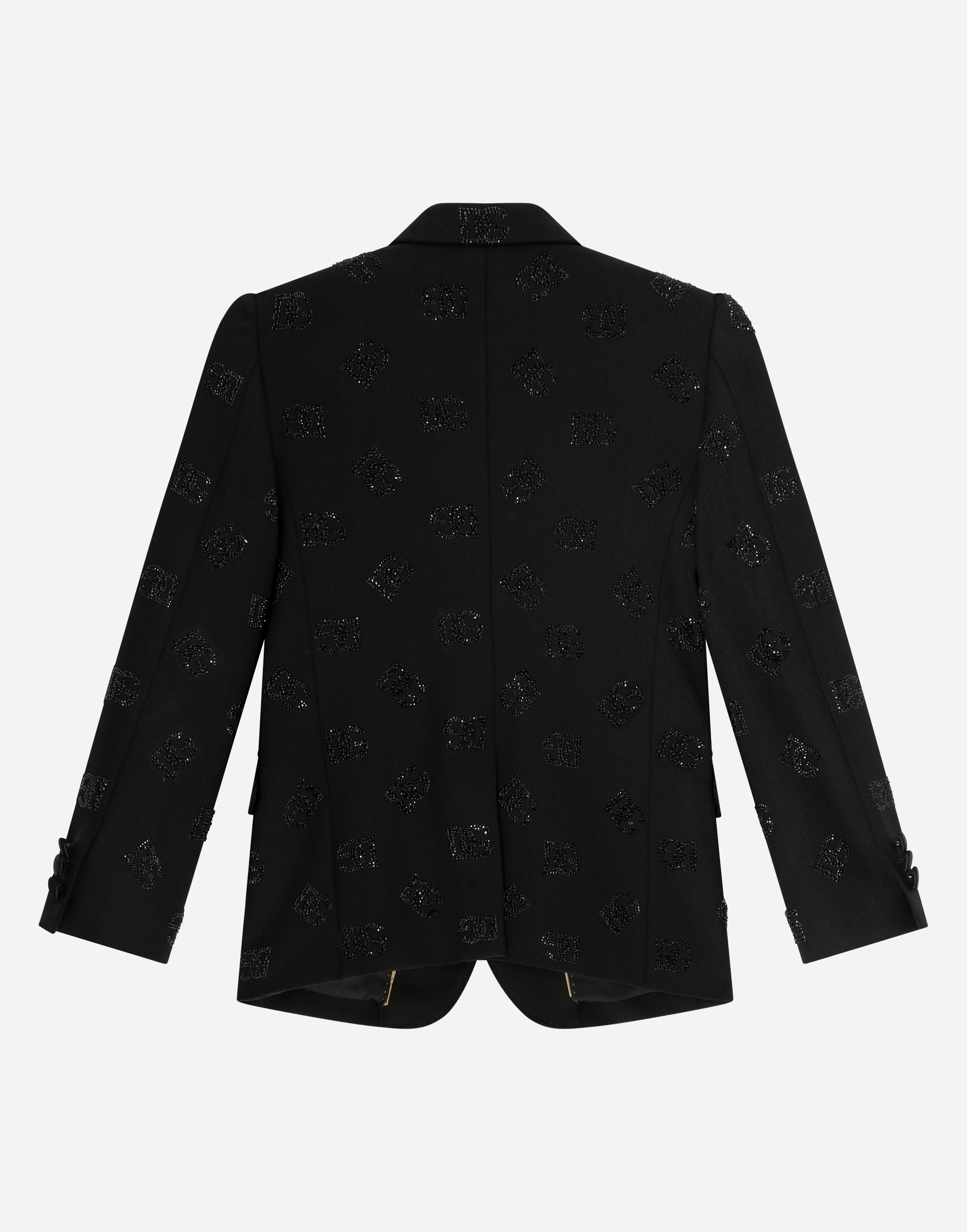 Shop Dolce & Gabbana Classic Wool Two-button Sicilia-fit Jacket With All-over Fusible-rhinestone Logo In Black