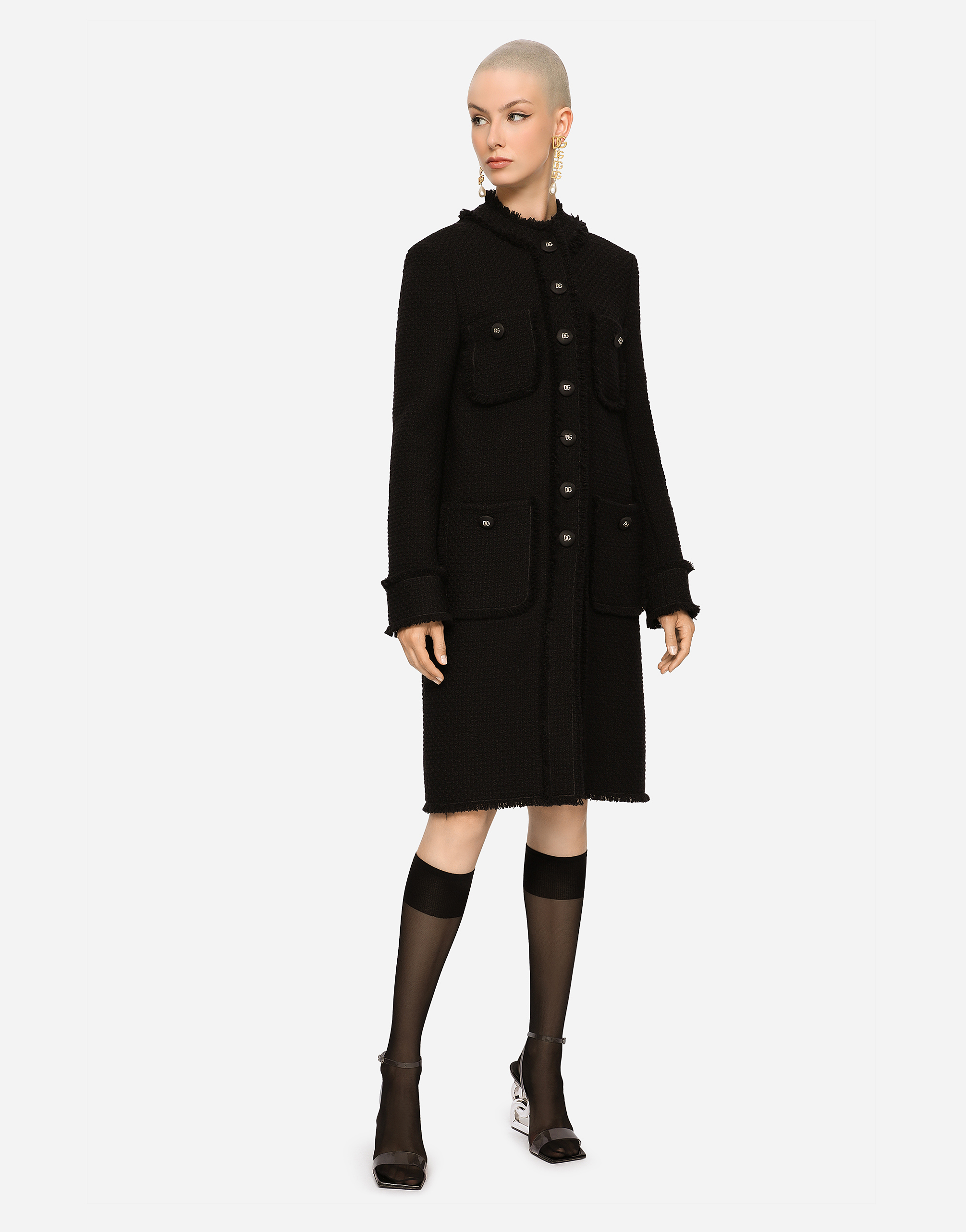 Dolce & Gabbana Wool-blend Crepe Coat In Black