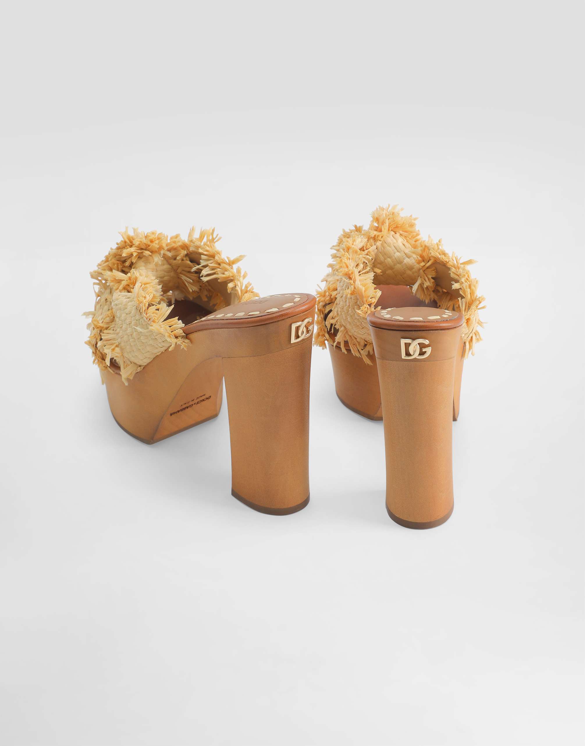 Dolce & Gabbana Wedge Sandal In Frayed Rafia And Canvas In Multicolor