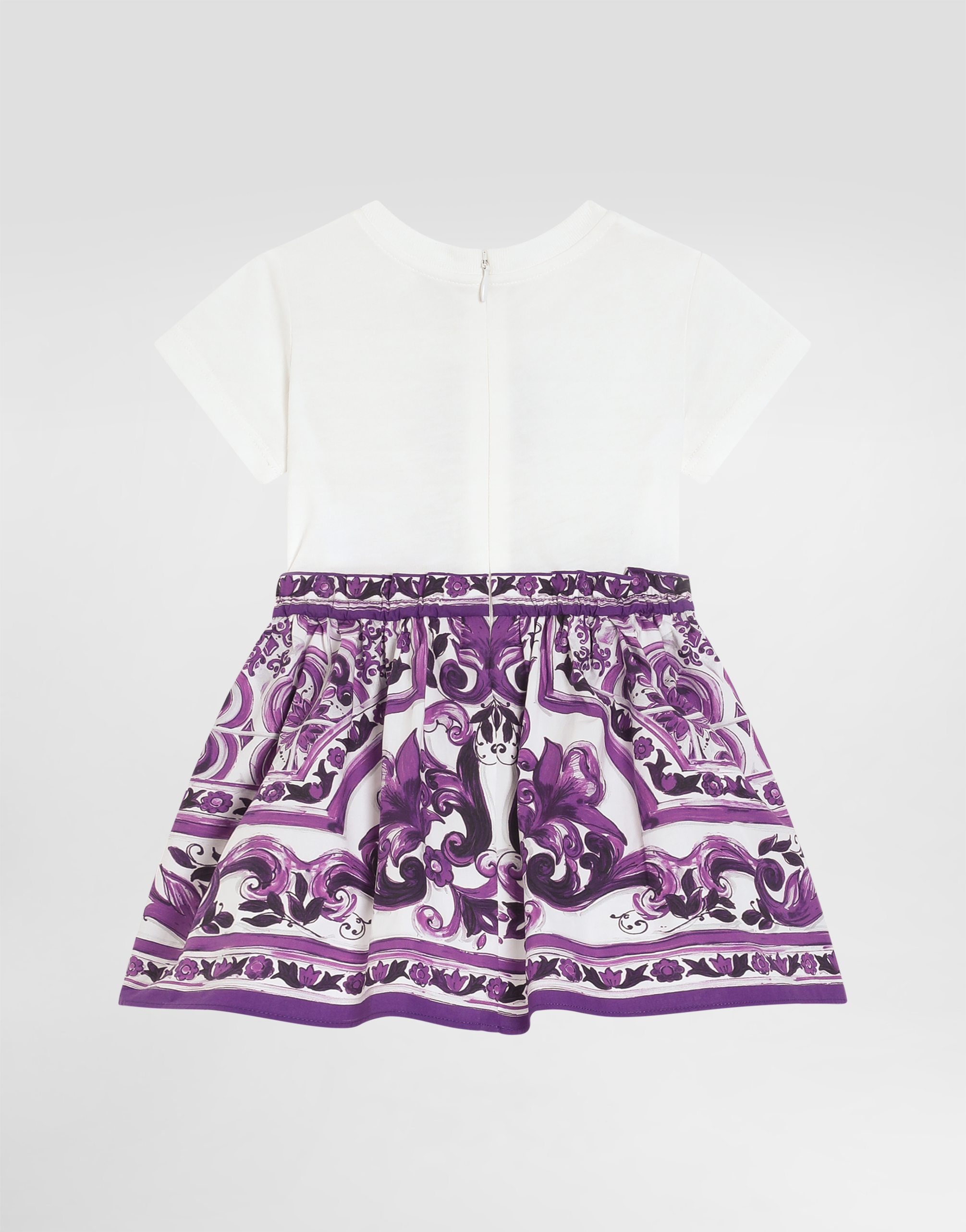Majolica-print jersey and poplin dress