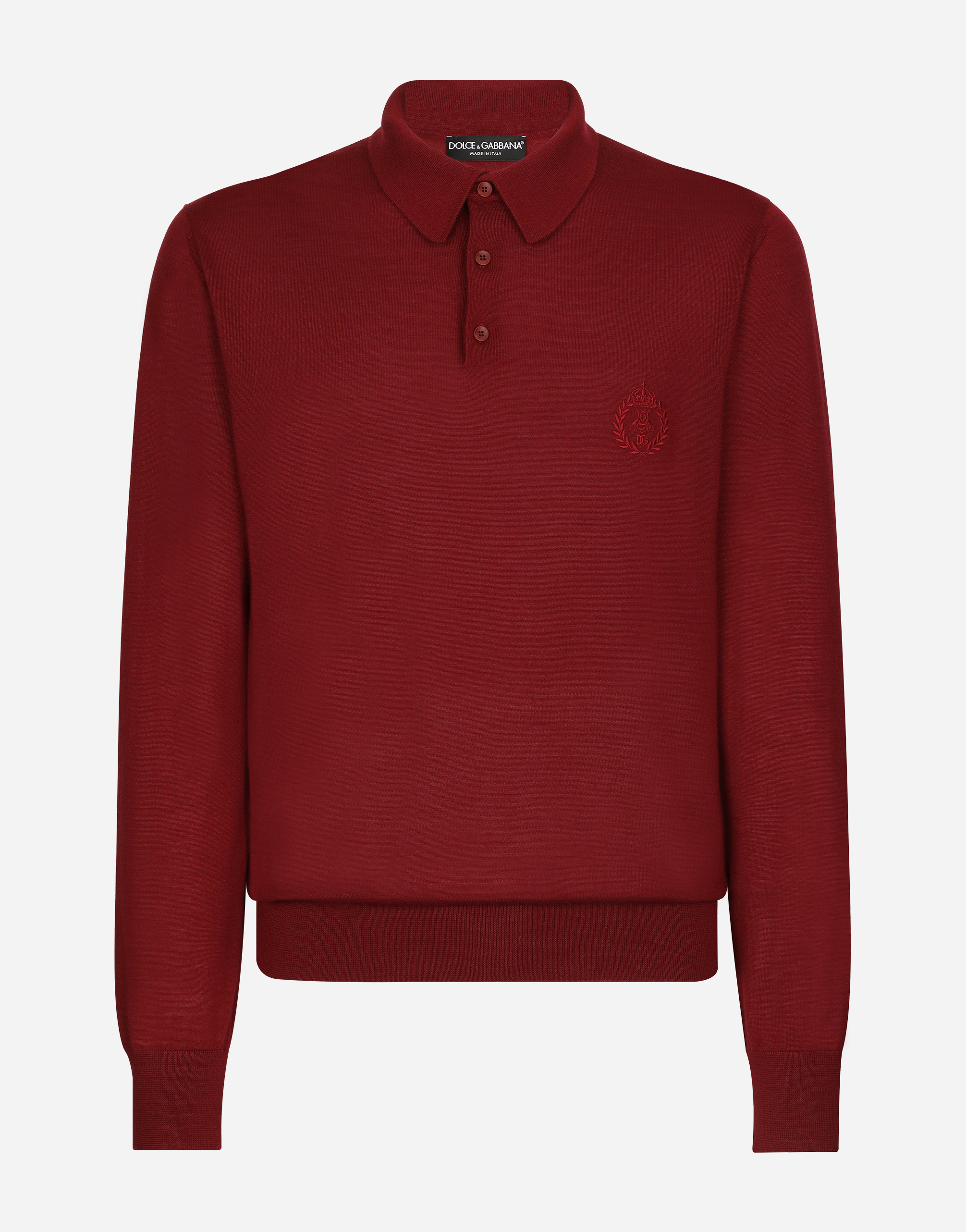 Dolce & Gabbana Cashmere Polo-style Sweater With Dg Logo Embroidery - Man Sweaters And Cardigans Burgundy Cashmere