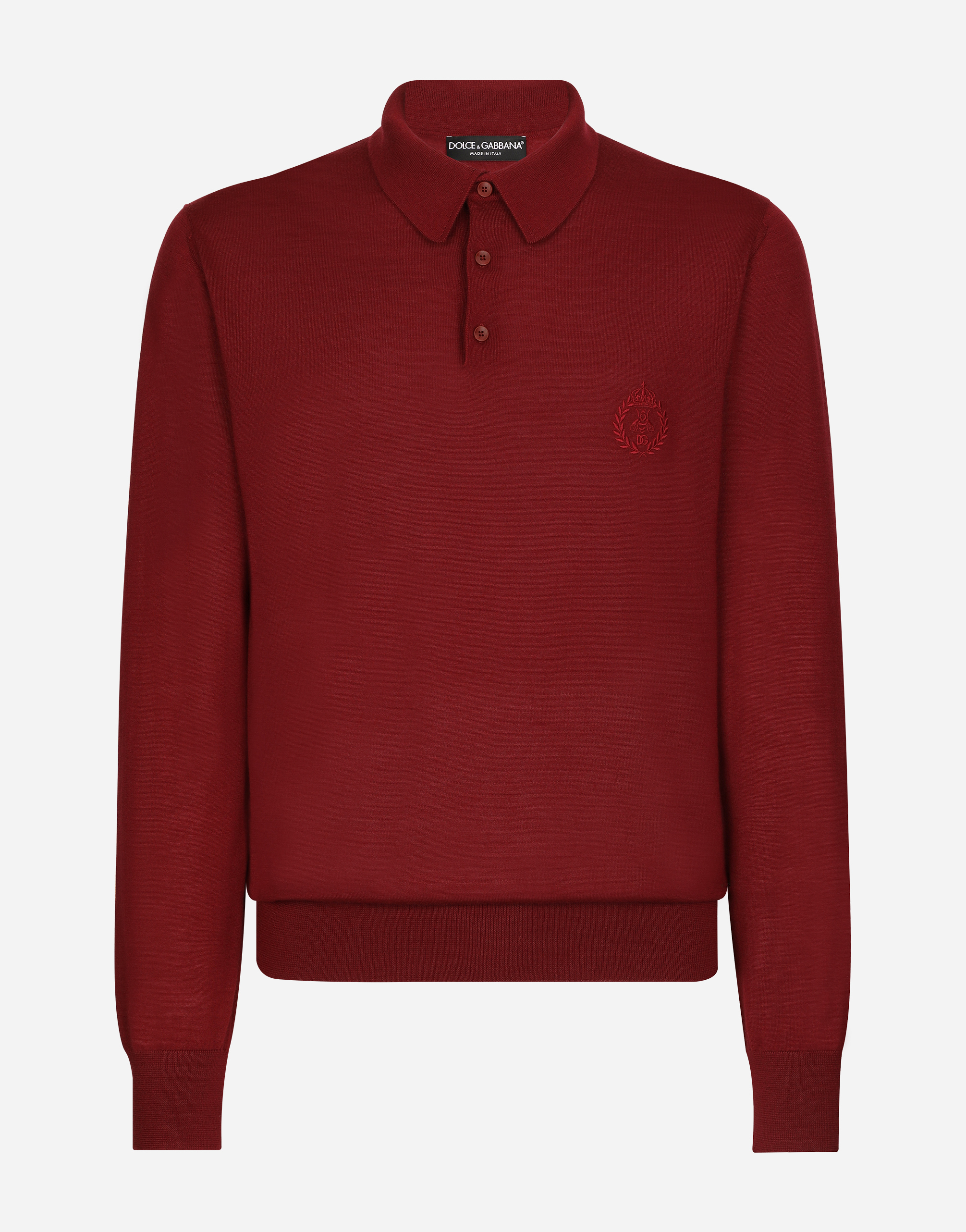Shop Dolce & Gabbana Cashmere Polo-style Sweater With Dg Logo Embroidery In Bordeaux