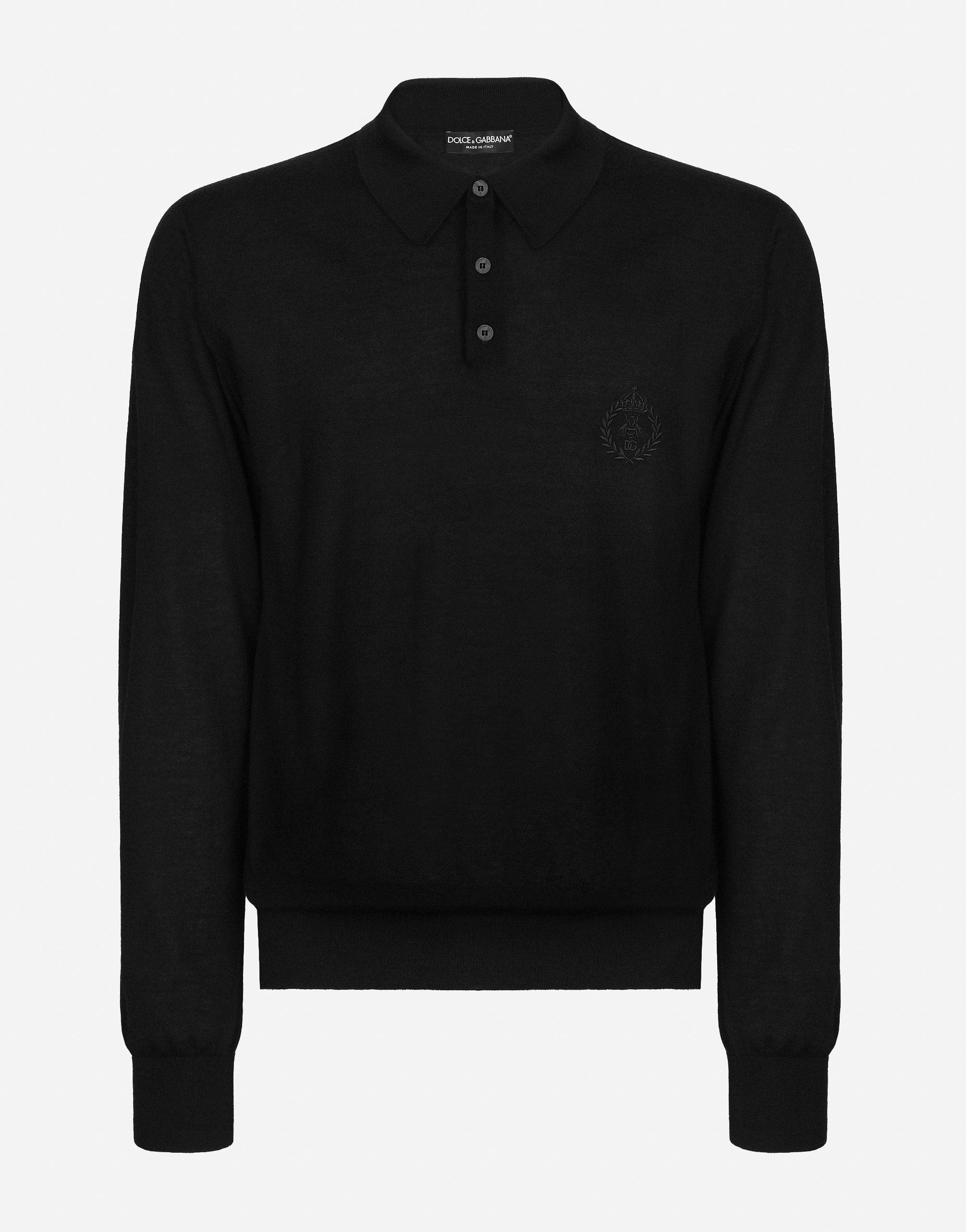 Dolce & Gabbana Cashmere Polo-style Sweater With Dg Logo Embroidery In Black