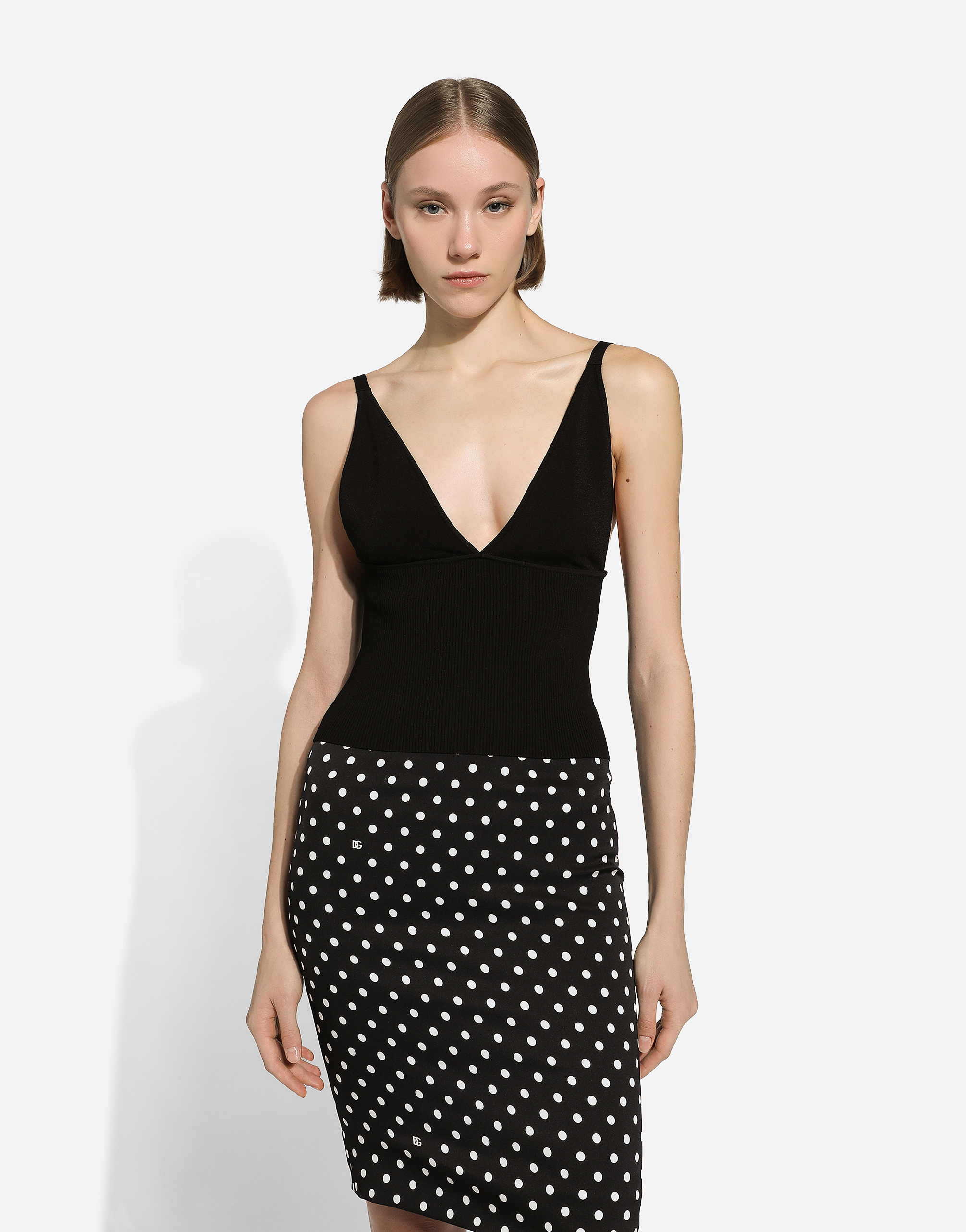 Dolce & Gabbana Ribbed-knit Cropped Tank Top In ブラック