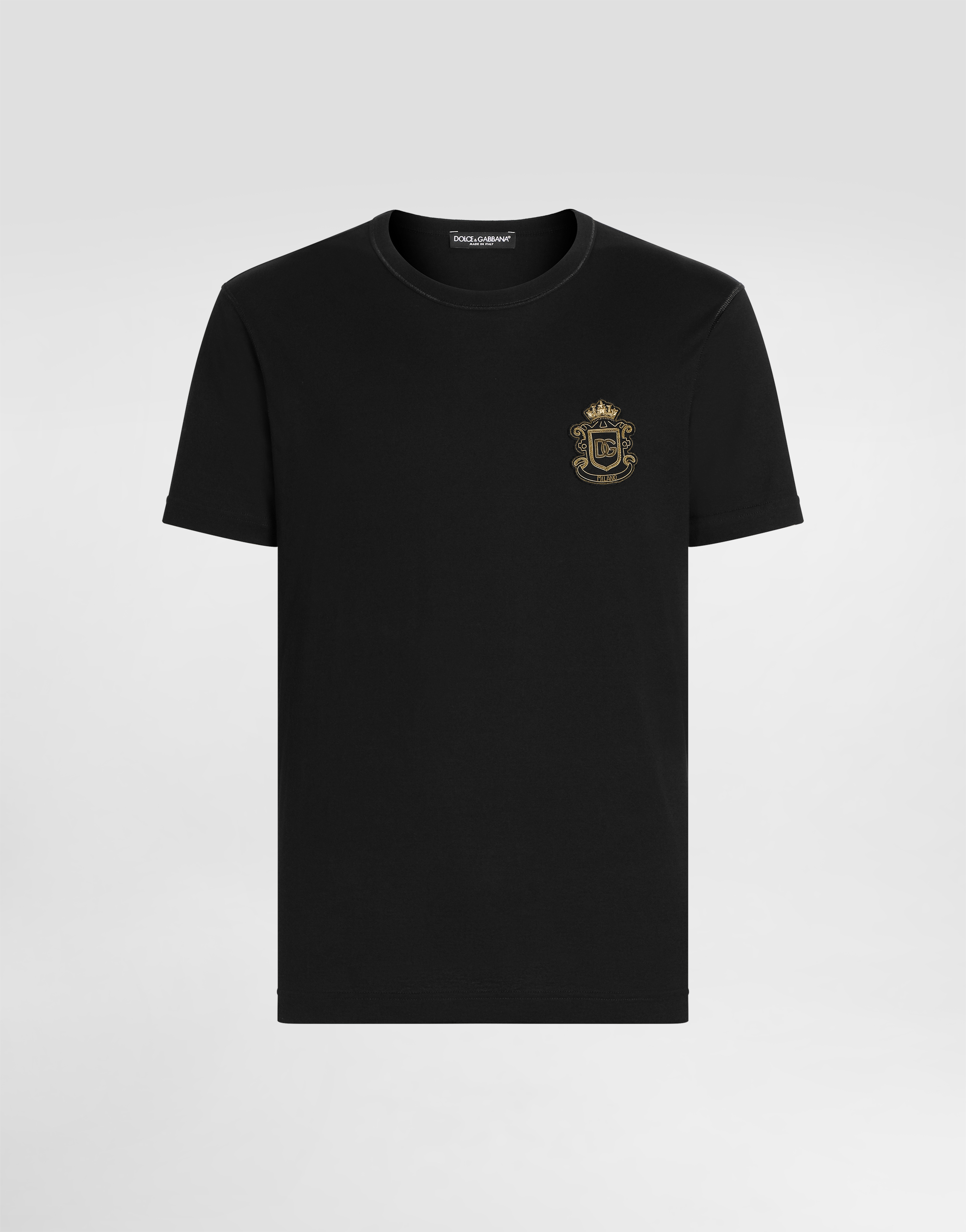 DOLCE & GABBANA ワンポイントシャツ ブラック S キレイめ T-shirt with heraldic patch in Black for Men | Dolce&Gabbana®