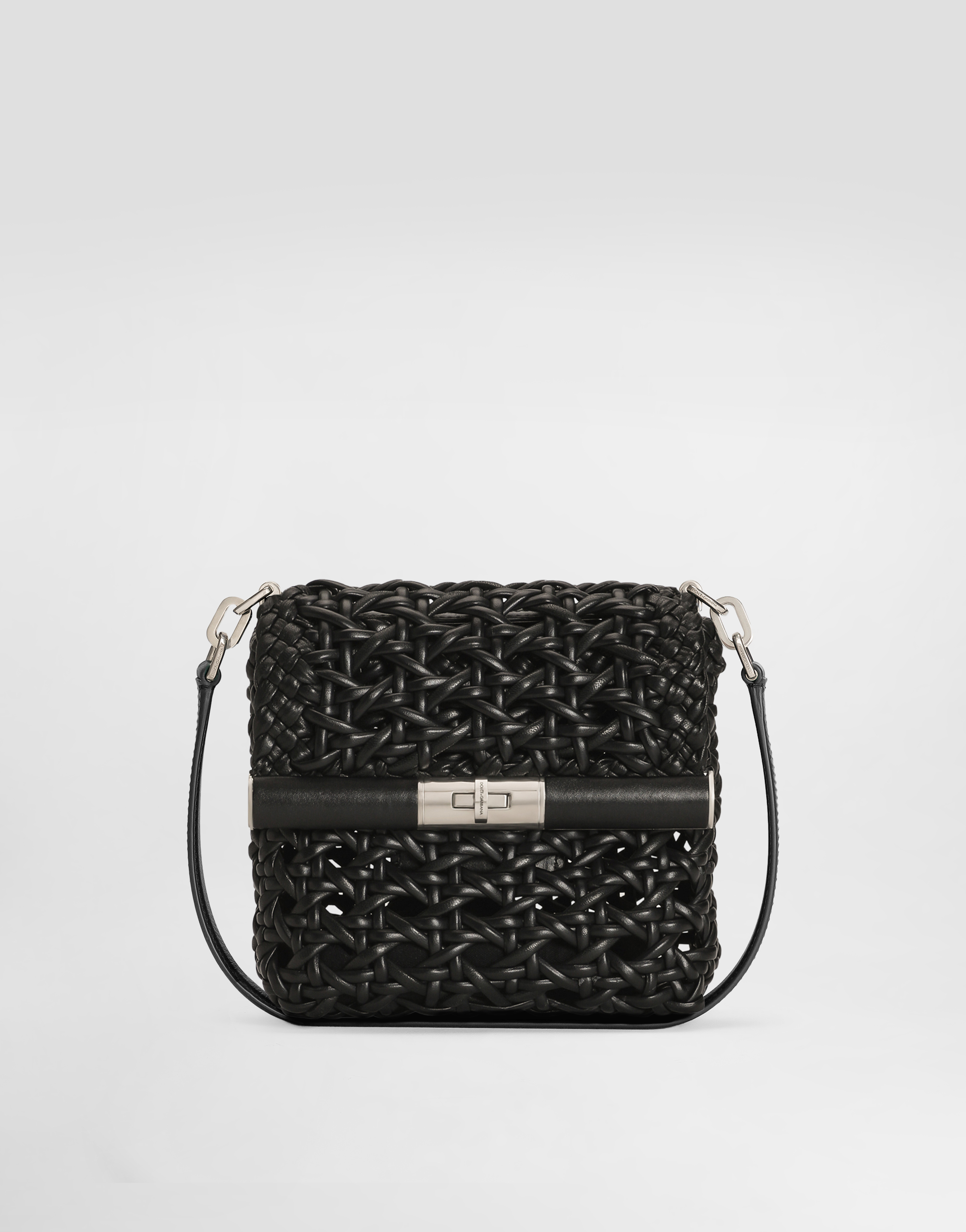 Dolce & Gabbana Woven Straw Handbag In Black