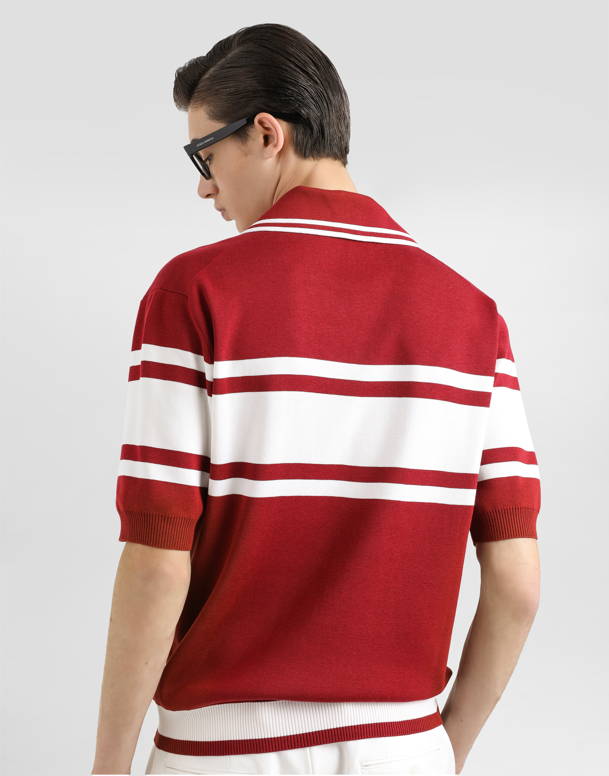 Dolce & Gabbana Red Polo With Striped Motif And Logo Embroidered On The Front In マルチカラー