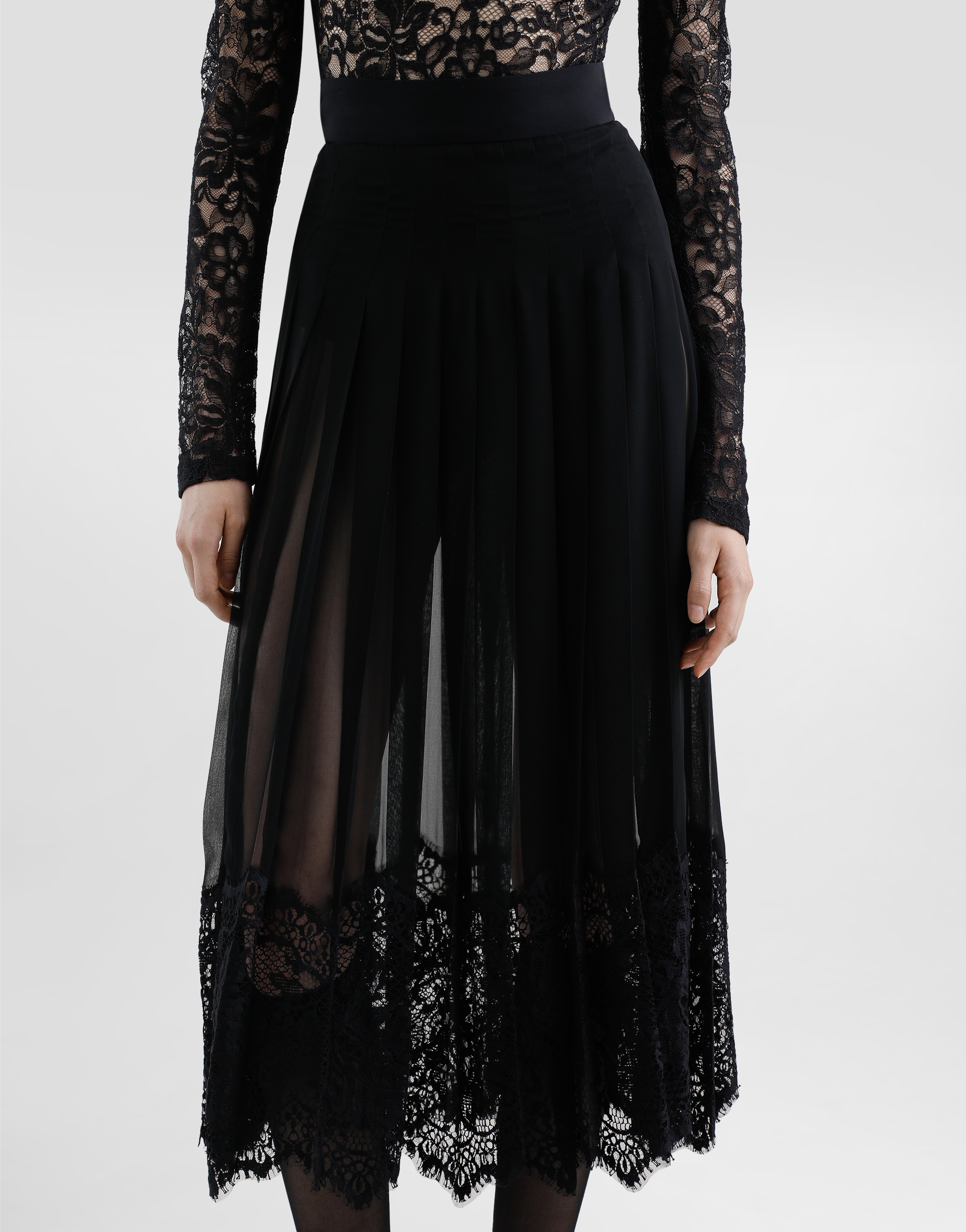 Dolce & Gabbana Silk Georgette Midi Skirt In Black