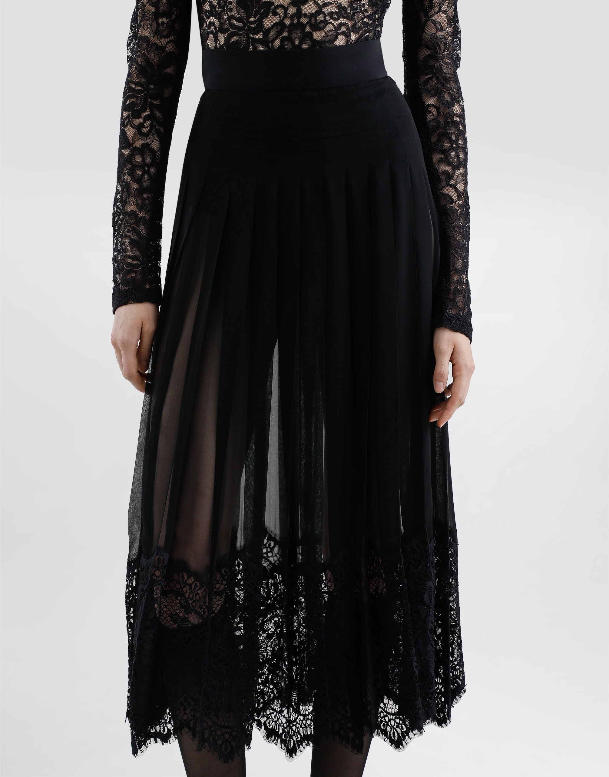 Dolce & Gabbana Silk Georgette Midi Skirt In Black