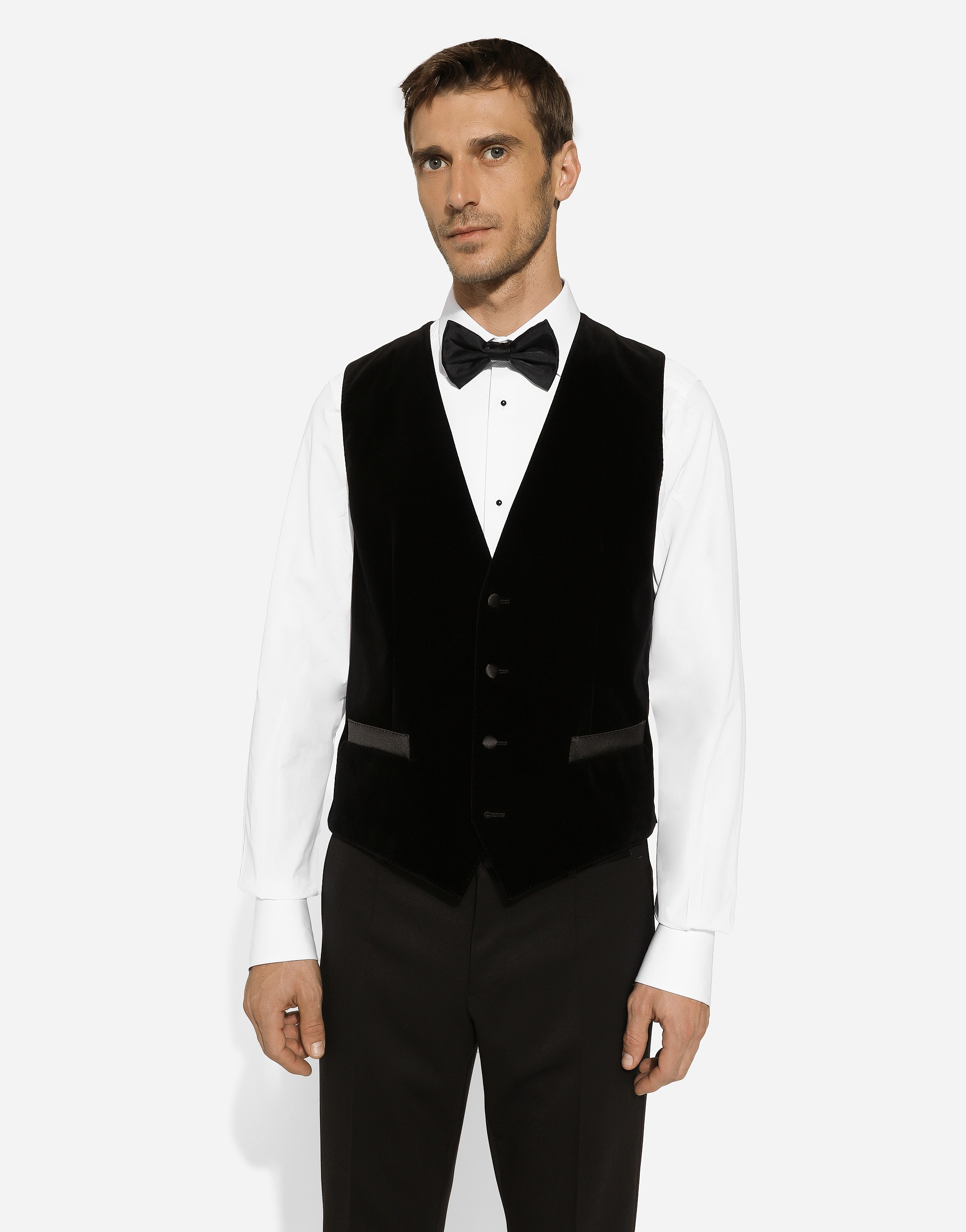 Dolce & Gabbana Single-breasted Velvet Vest In Black