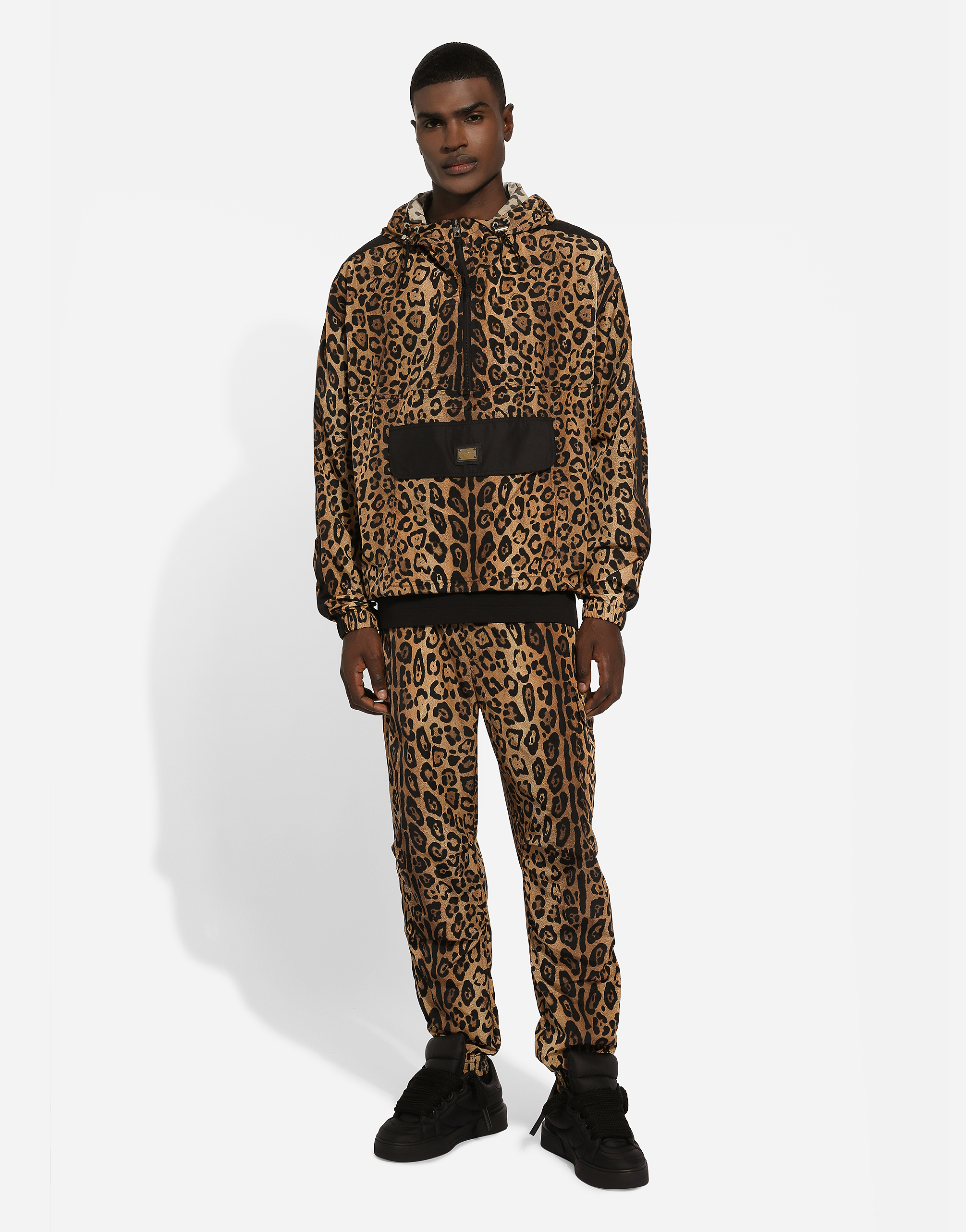 Shop Dolce & Gabbana Hooded Jacket With Leopard-print Crespo