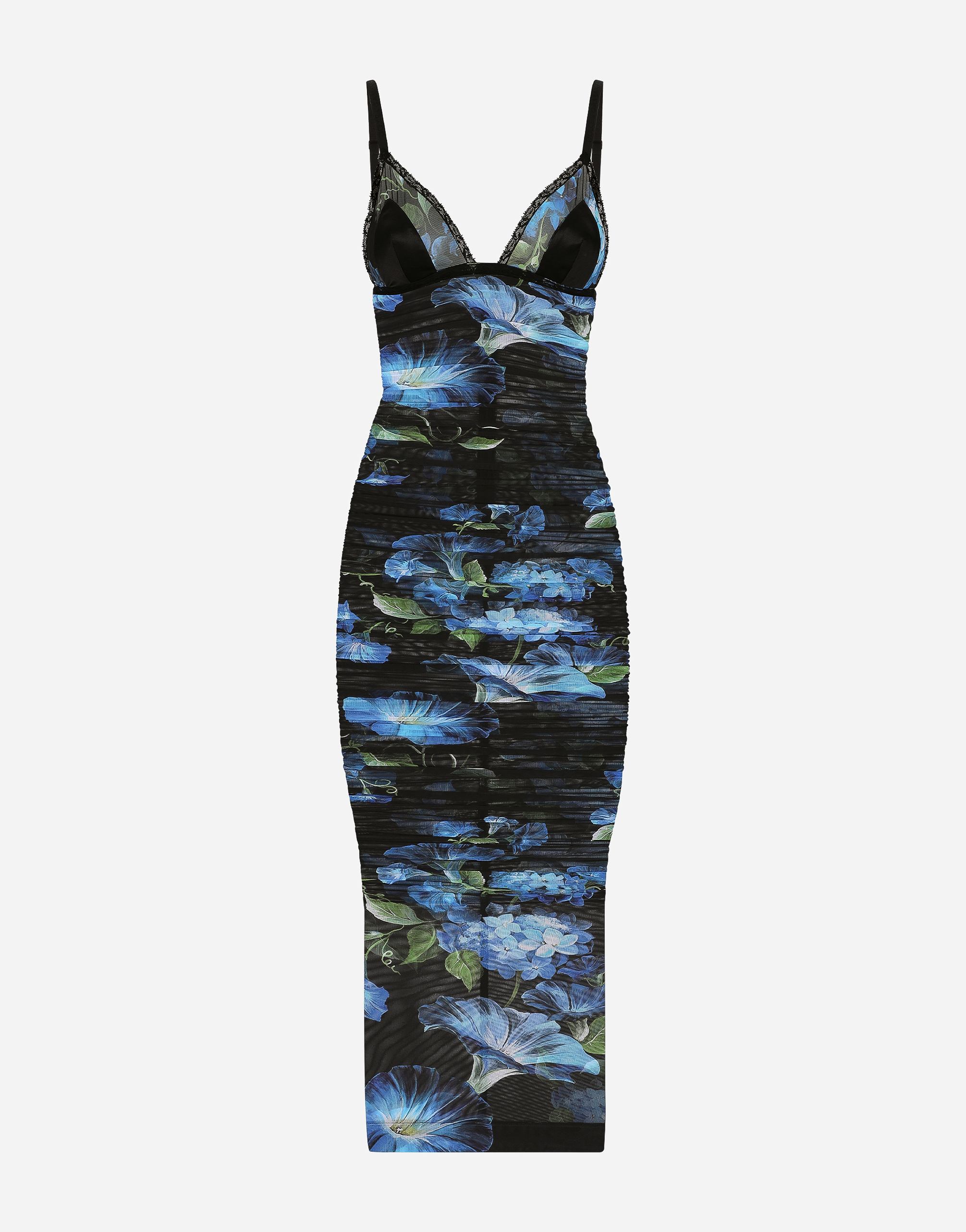 Dolce & Gabbana Bluebell Print Tulle Midi Slip Dress In Print