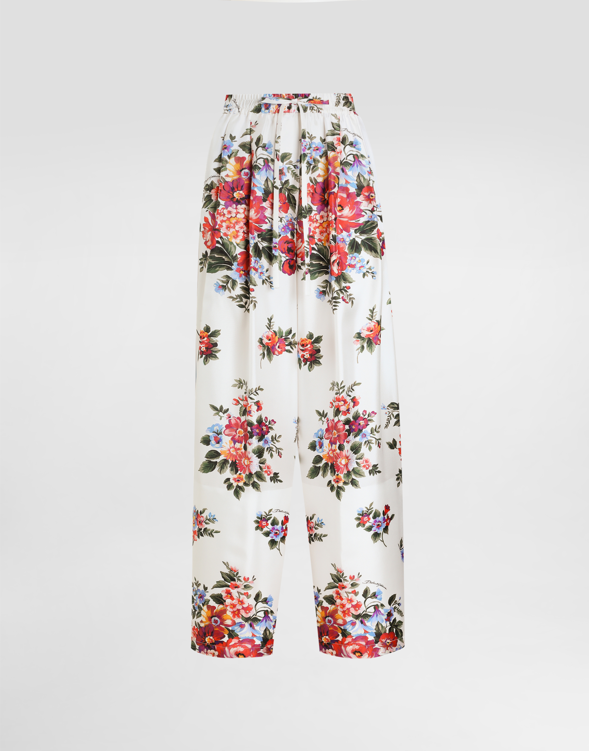 Flower bouquet-print twill trousers in Multicolor for Women