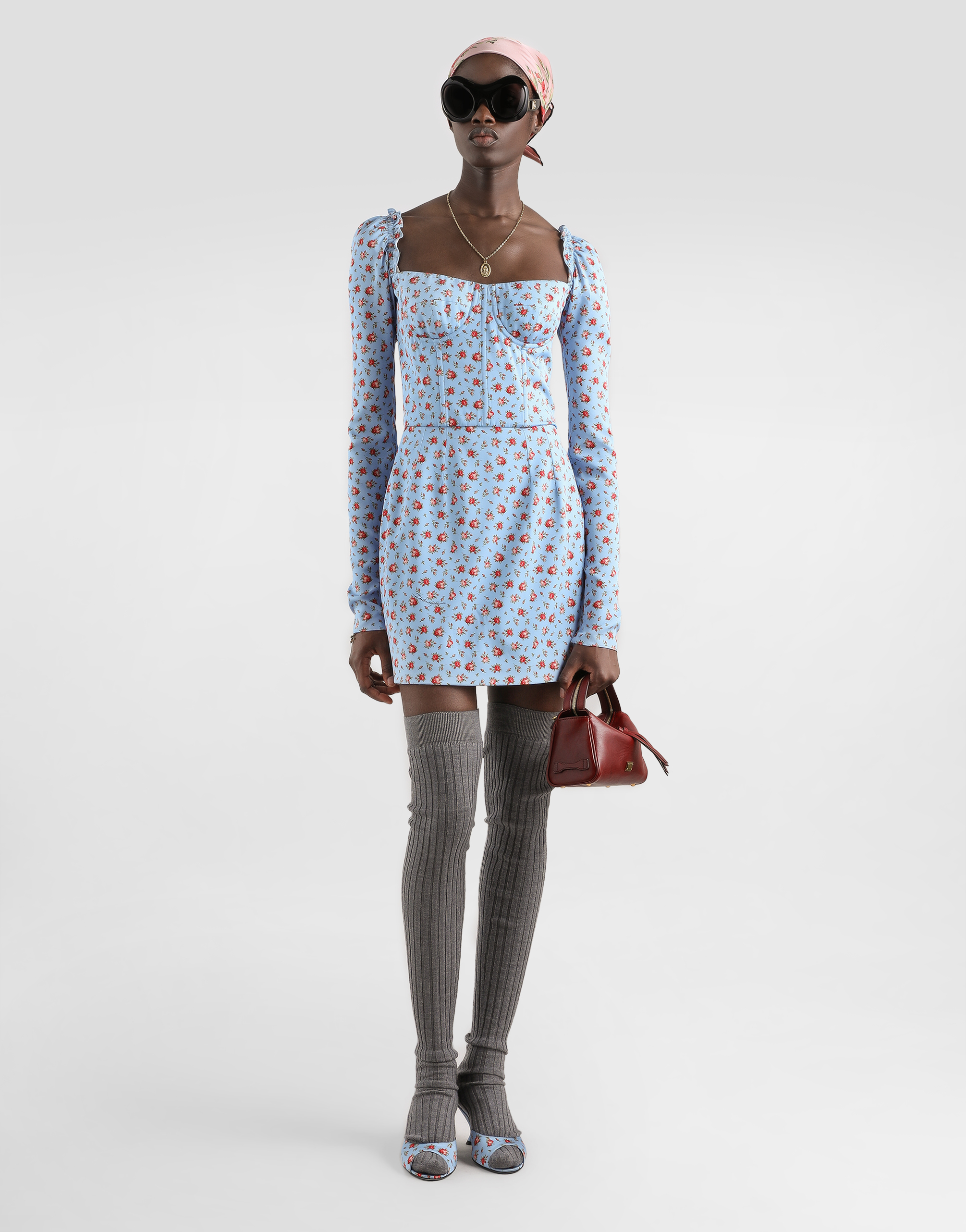 Dolce & Gabbana Dolce  Gabbana Floral Printed Mini Dress In Blue