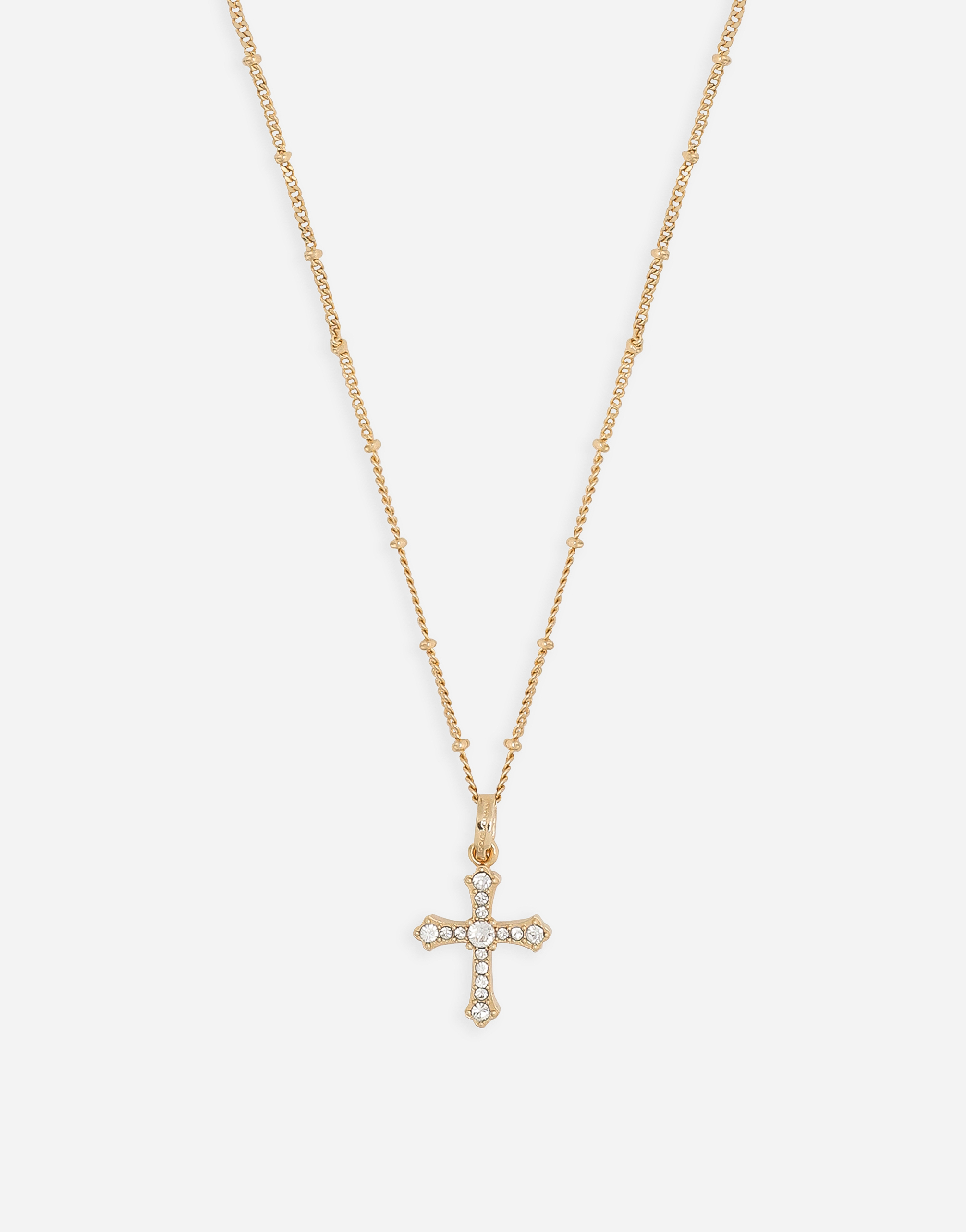 DOLCE & GABBANA ROSARY NECKLACE WITH RHINESTONE-DETAILED CROSS AND DG LOGO