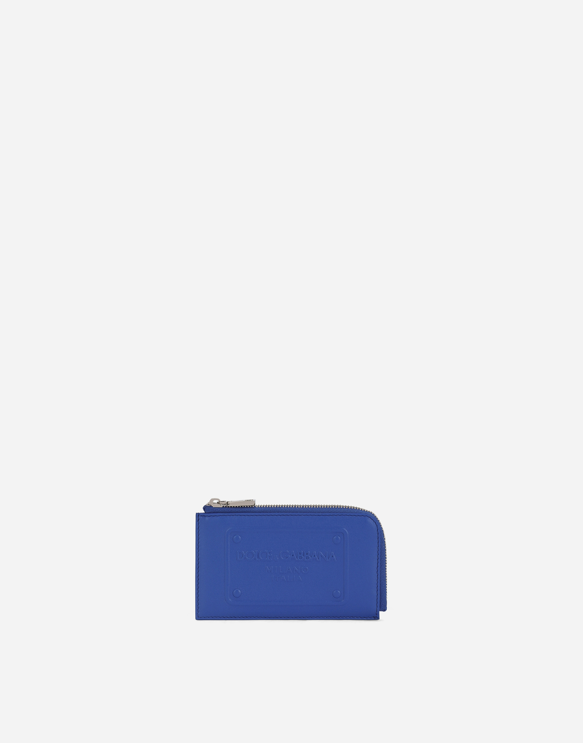 Dolce & Gabbana Calfskin Card Holder With Raised Logo In Blue