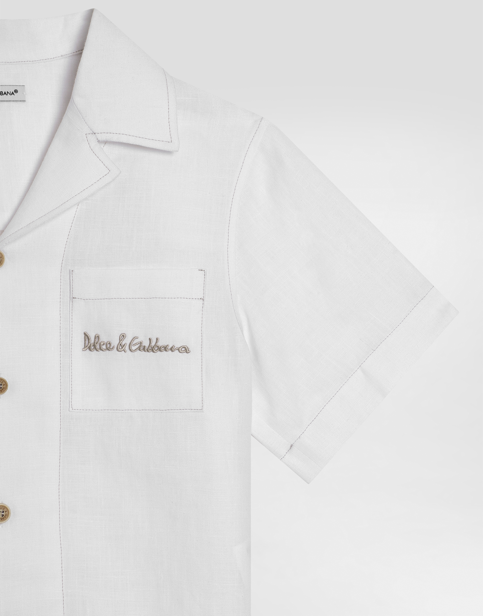 Non-stretch linen shirt with Dolce&Gabbana logo