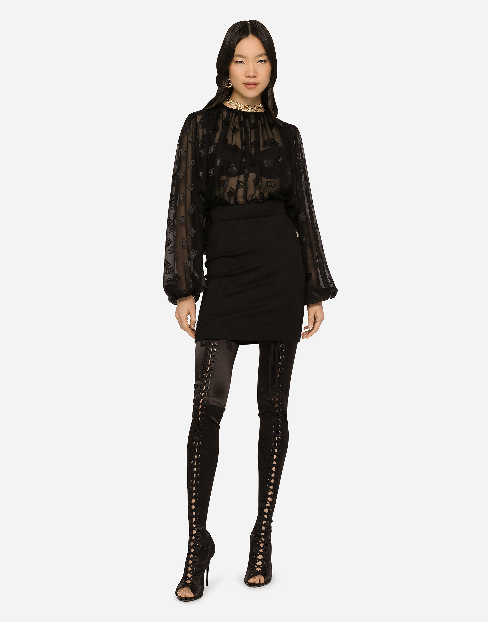 Dolce & Gabbana Milano Rib Miniskirt With Dg Logo In Black