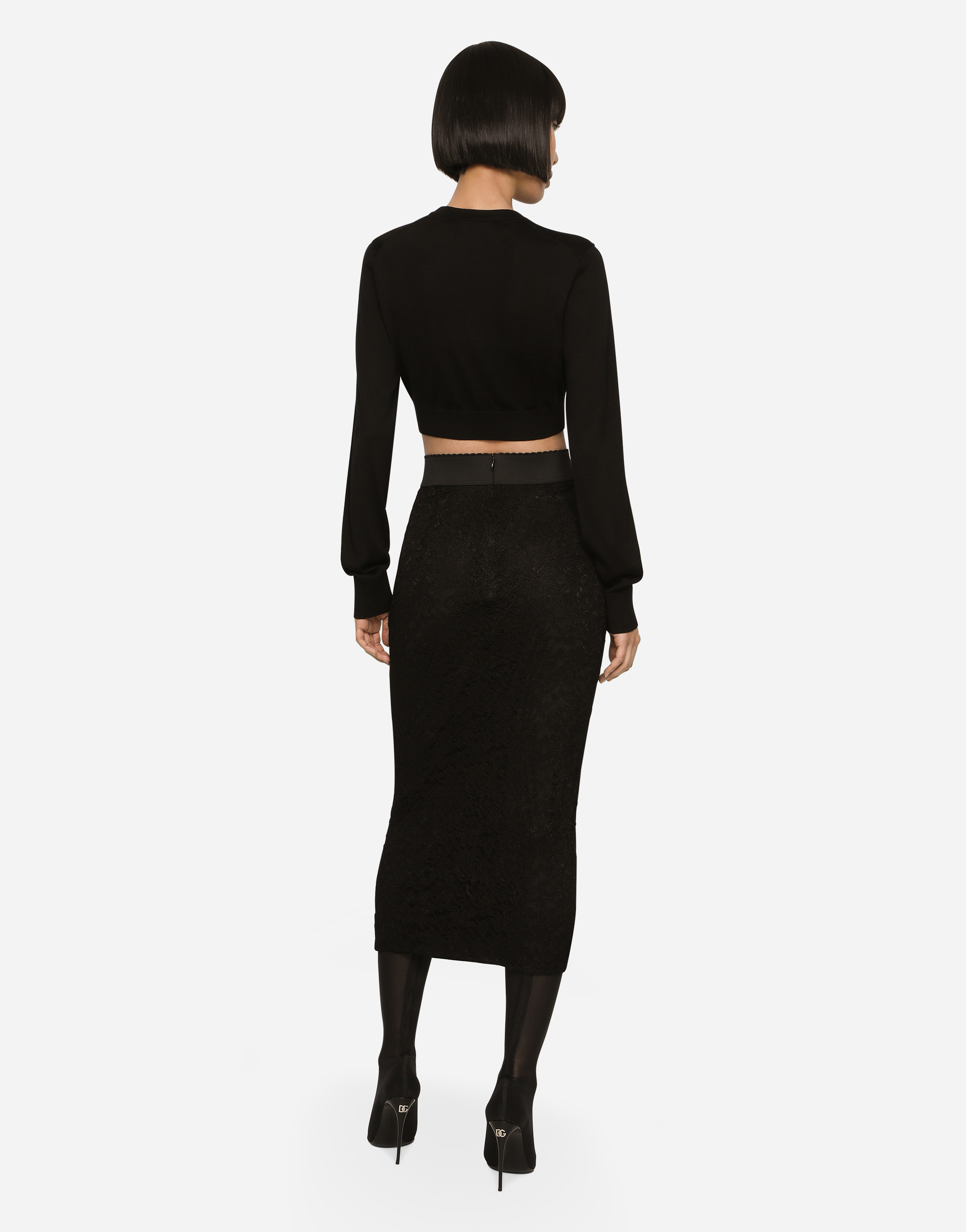 Dolce & Gabbana Cropped Round-neck Silk Pullover In Black